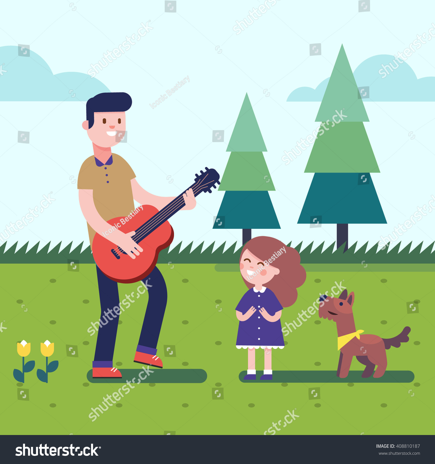 Download Father Playing Guitar Music His Daughter Stock Vector 408810187 - Shutterstock