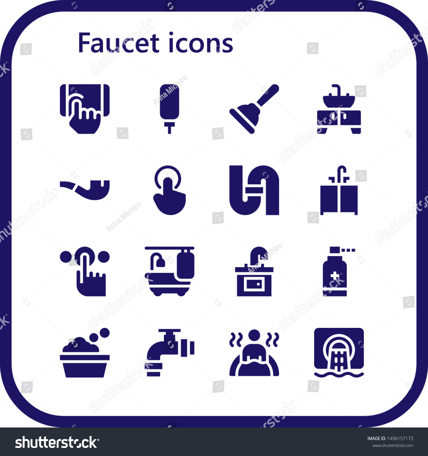 Faucet Icon Set 16 Filled Faucet Stock Vector Royalty Free
