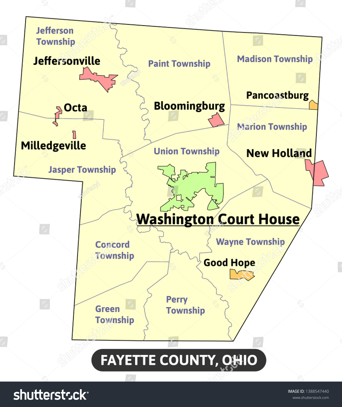 Fayette County Ohio Colored Map Detailed Stock Vector Royalty