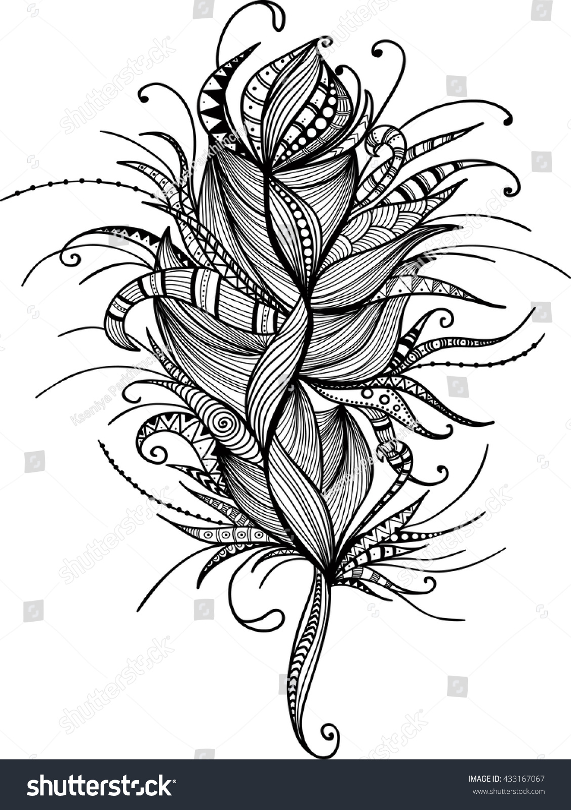 Feather Doodle Illustration Hand Drawn Abstract Stock Vector 433167067 ...