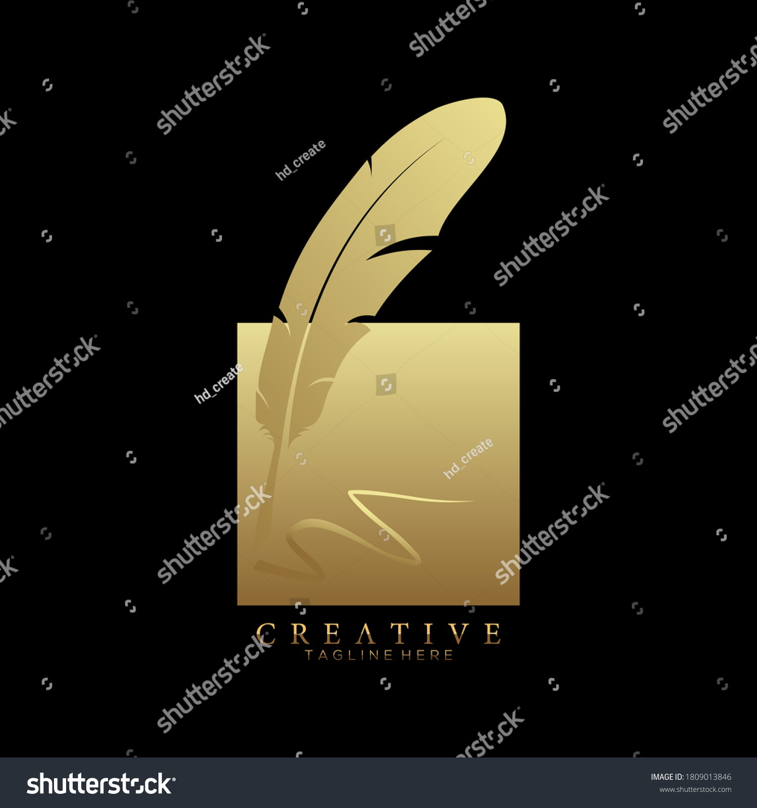 Feather Pen Logo Gold Square Gold Stock Vector (Royalty Free ...