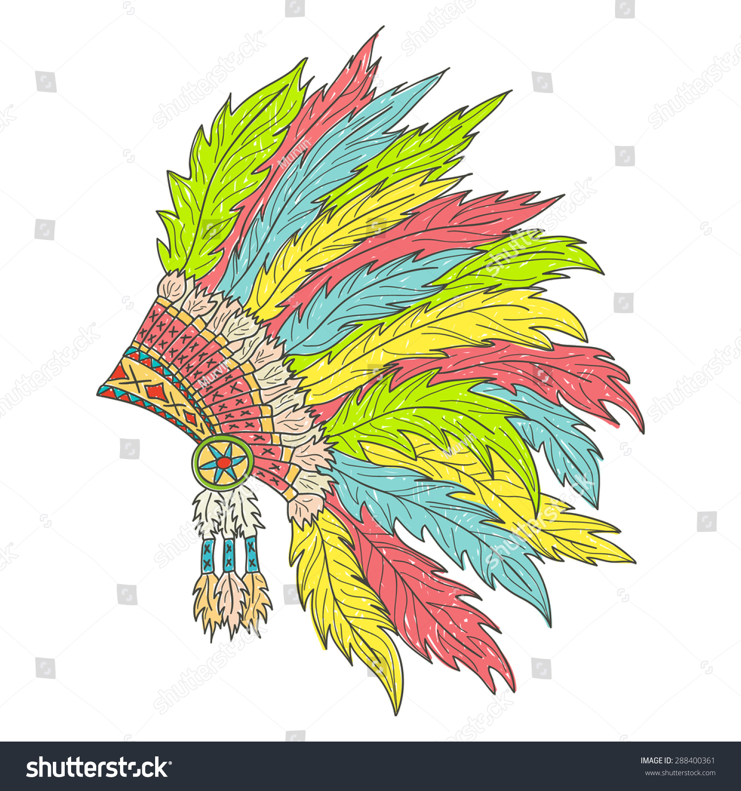 Feathered War Bonnet Hand Drawn Sketch Stock Vector 288400361 ...