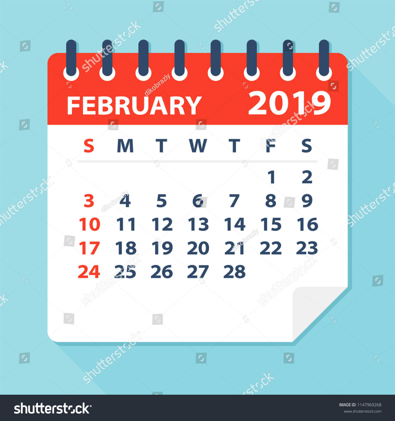 February 2019 Calendar Leaf Illustration Vector Stock Vector (Royalty ...