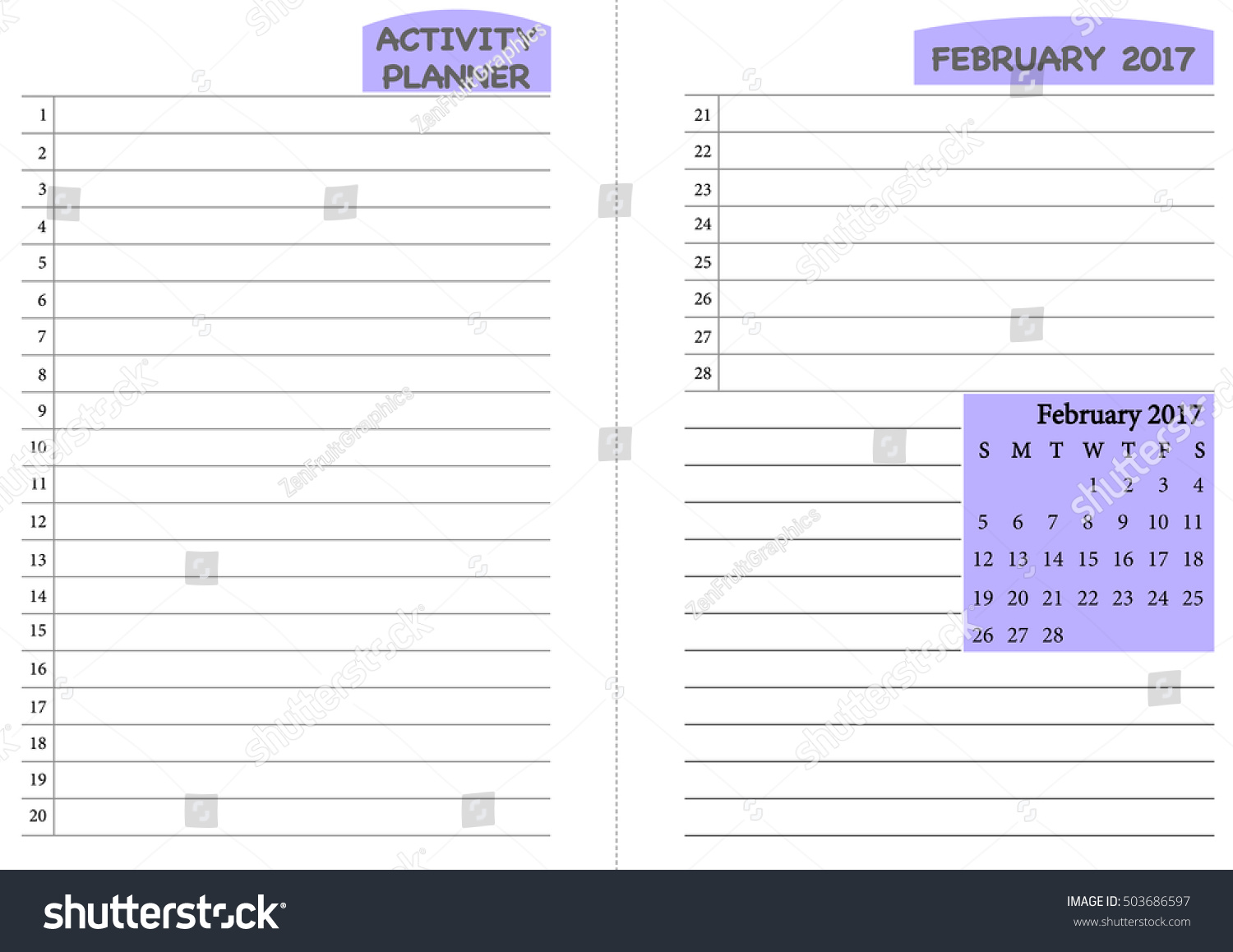 february 2017 calendar template monthly planner stock vector