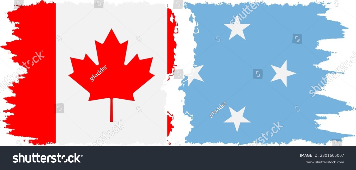 SVG of Federated States of Micronesia and Canada grunge flags connection, vector svg