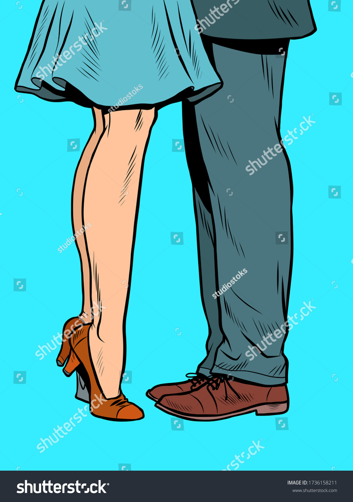 Feet Couple Kissing When They Meet Stock Vector Royalty Free 1736158211