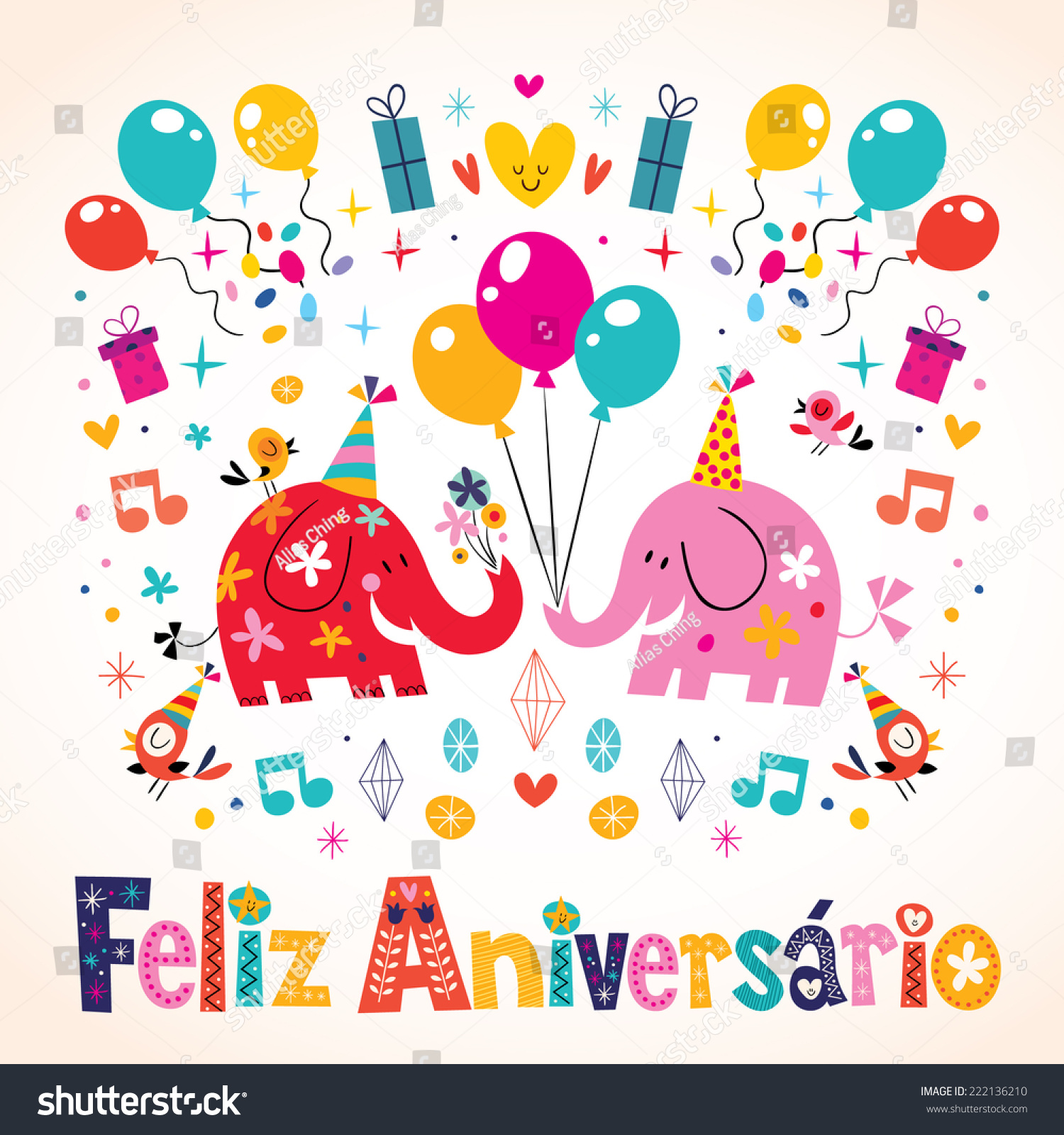 Image Vectorielle De Stock De Carte D Elephant Mignon Feliz Aniversario Portugais