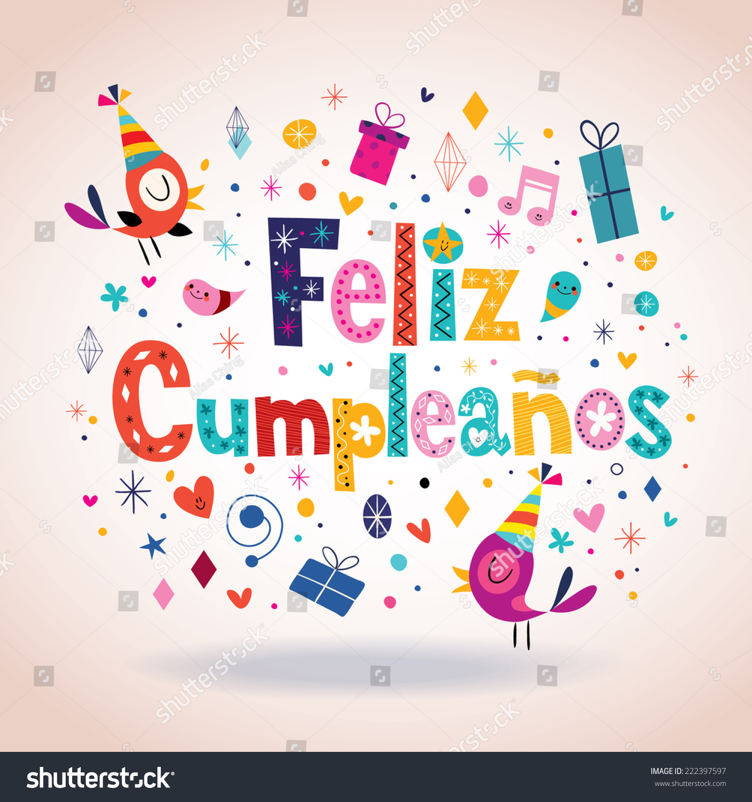 Feliz Cumpleanos Happy Birthday Spanish Card Stock Vector 222397597 ...