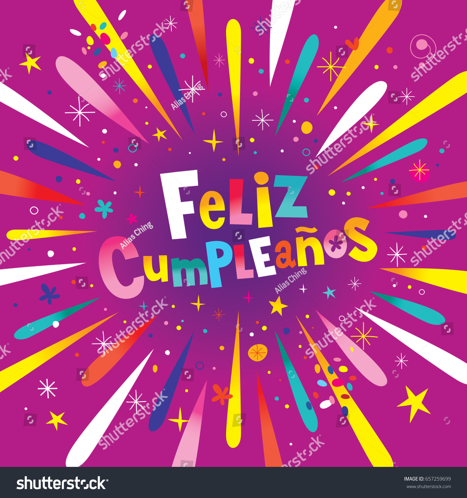 Feliz Cumpleanos Happy Birthday Spanish Card Stock Vector (Royalty Free ...