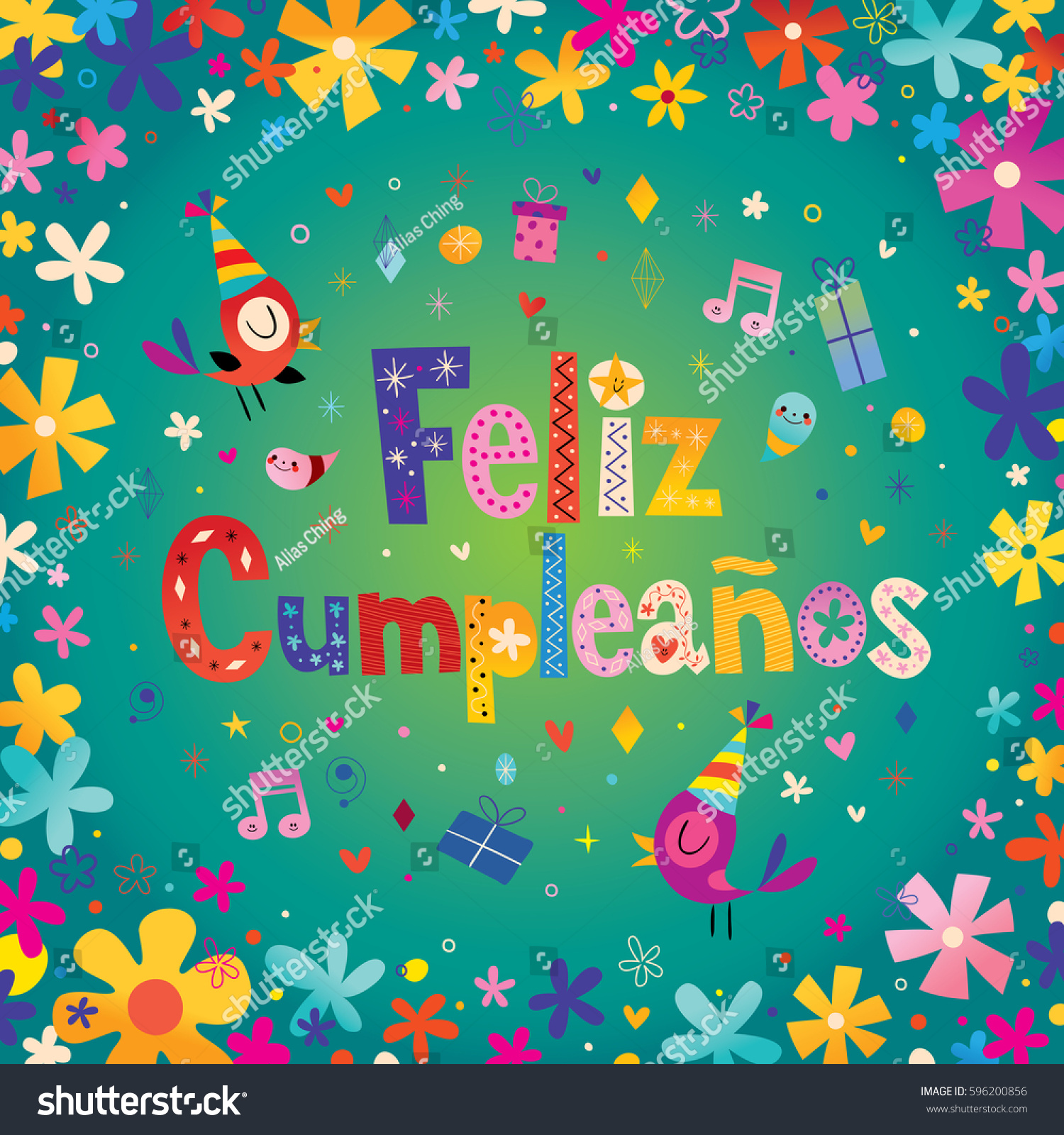 Feliz Cumpleanos Happy Birthday Spanish Greeting เวกเตอร์สต็อก ปลอด