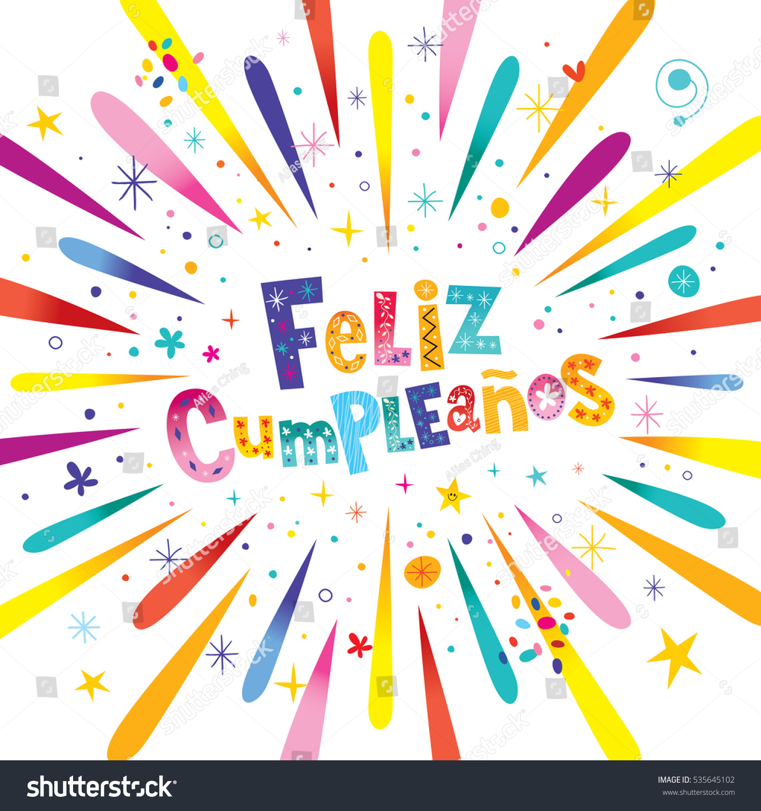 Feliz Cumpleanos Happy Birthday Spanish Greeting Vectores 