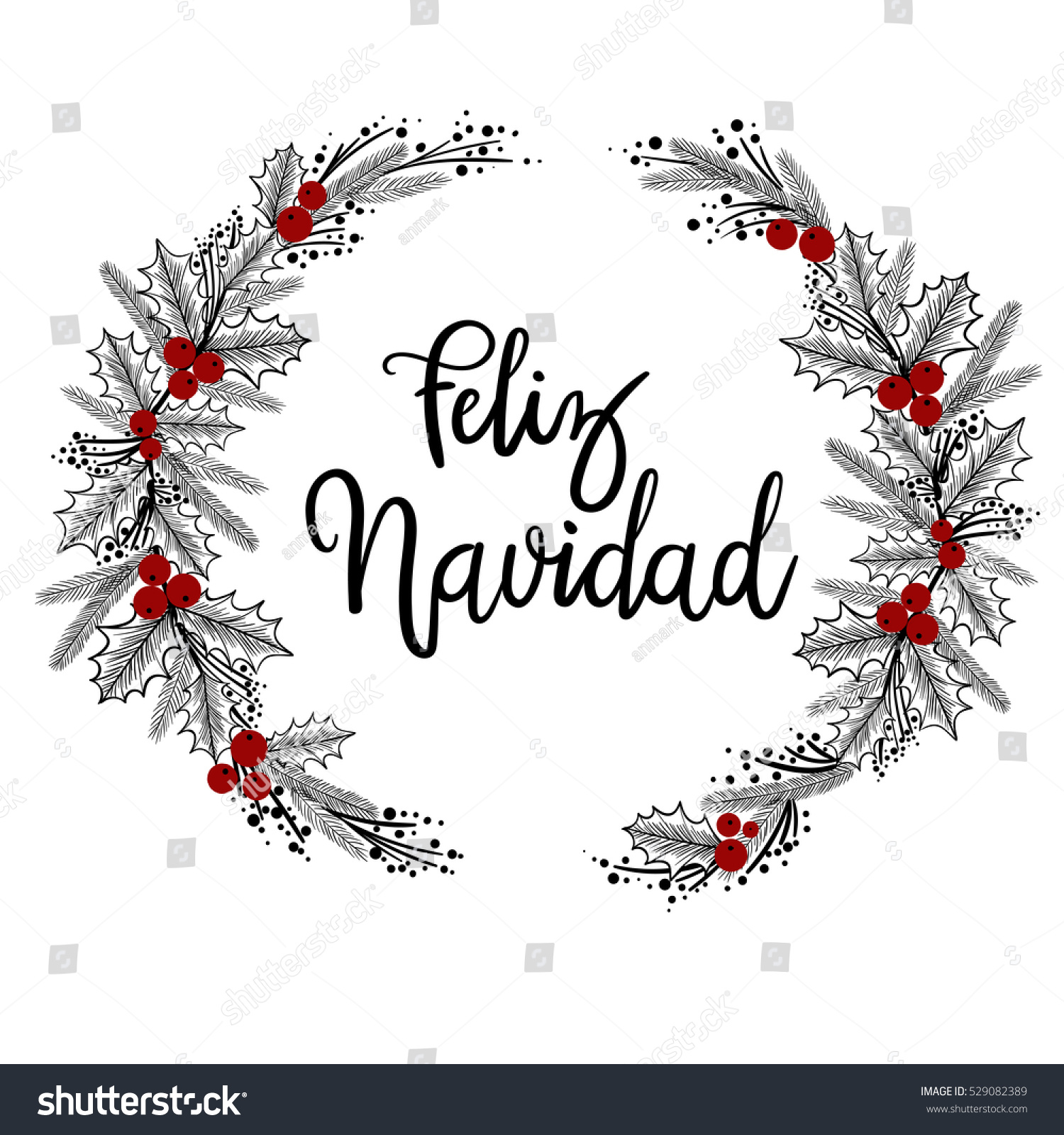 Feliz Navidad Hand Lettering Greeting Card Stock Vector (Royalty Free