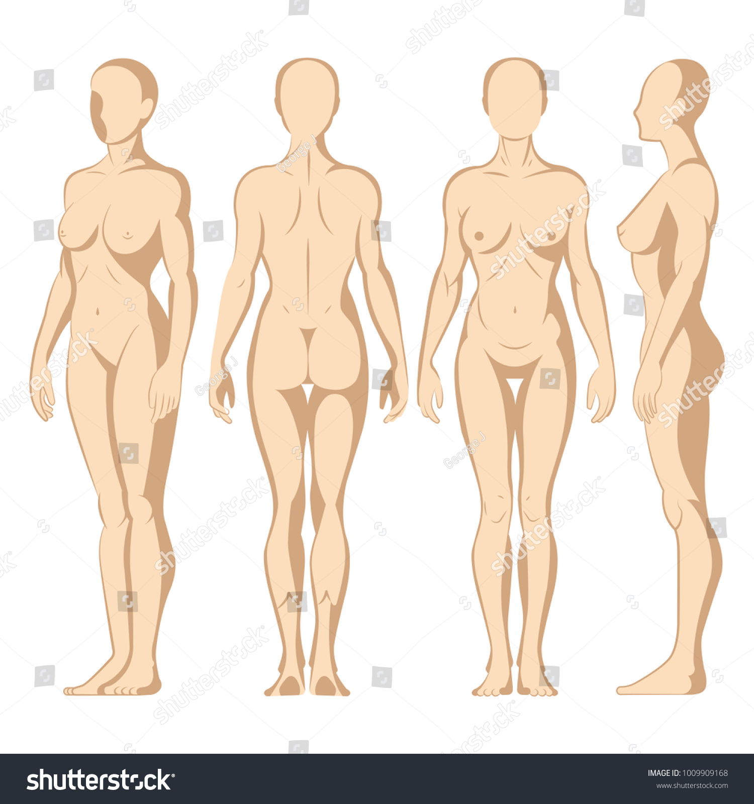 Female Body Front Side Back View Stock Vector Royalty Free 1009909168