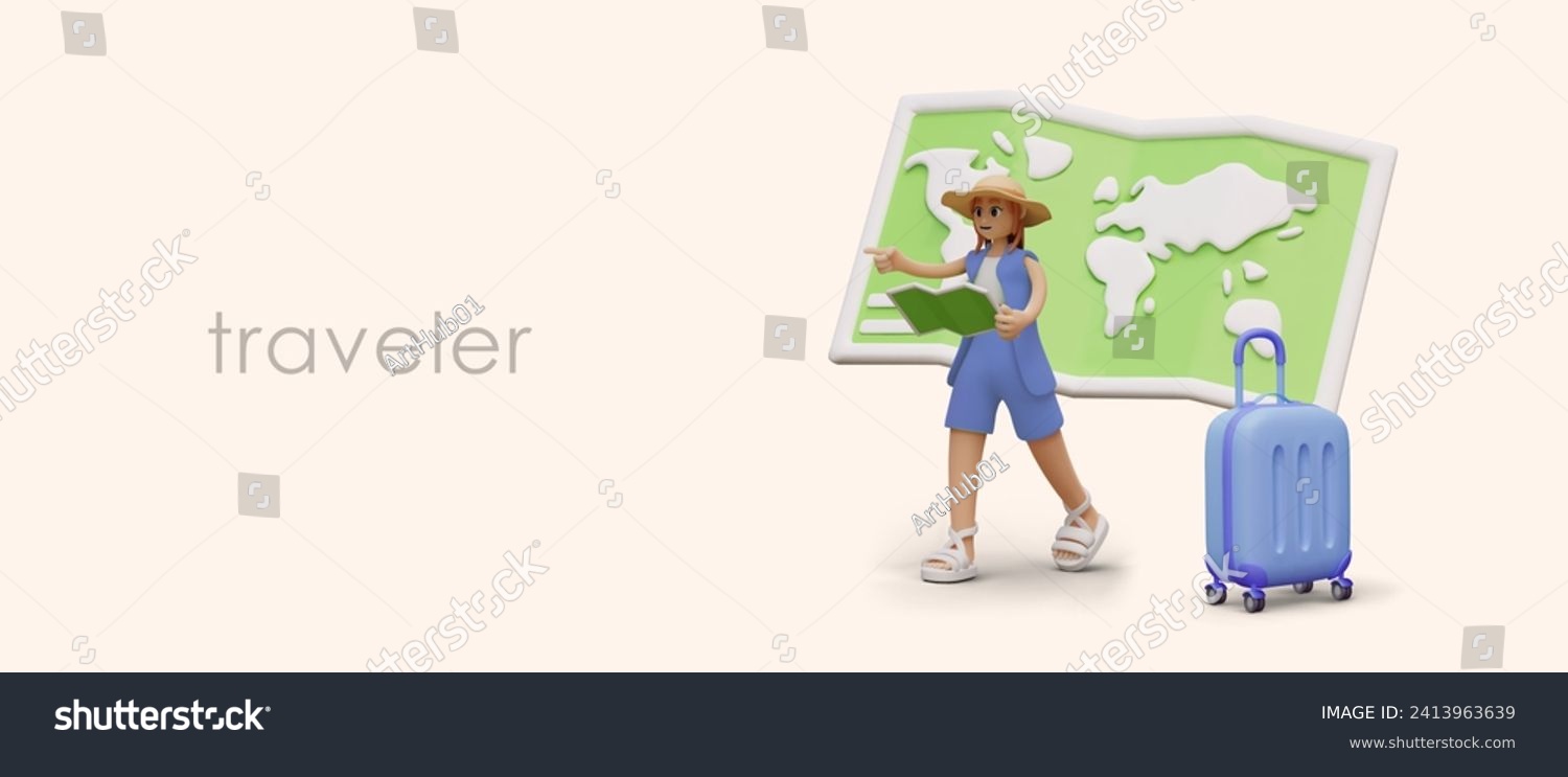 SVG of Female character is looking for way using map. Travel concept. Advertising of services of guide, travel agency. Applications for navigation, location search svg