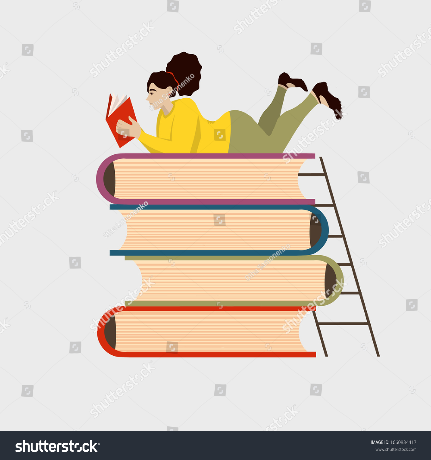 Female Character Reading Book Magazineeducation Learning Stock Vector ...