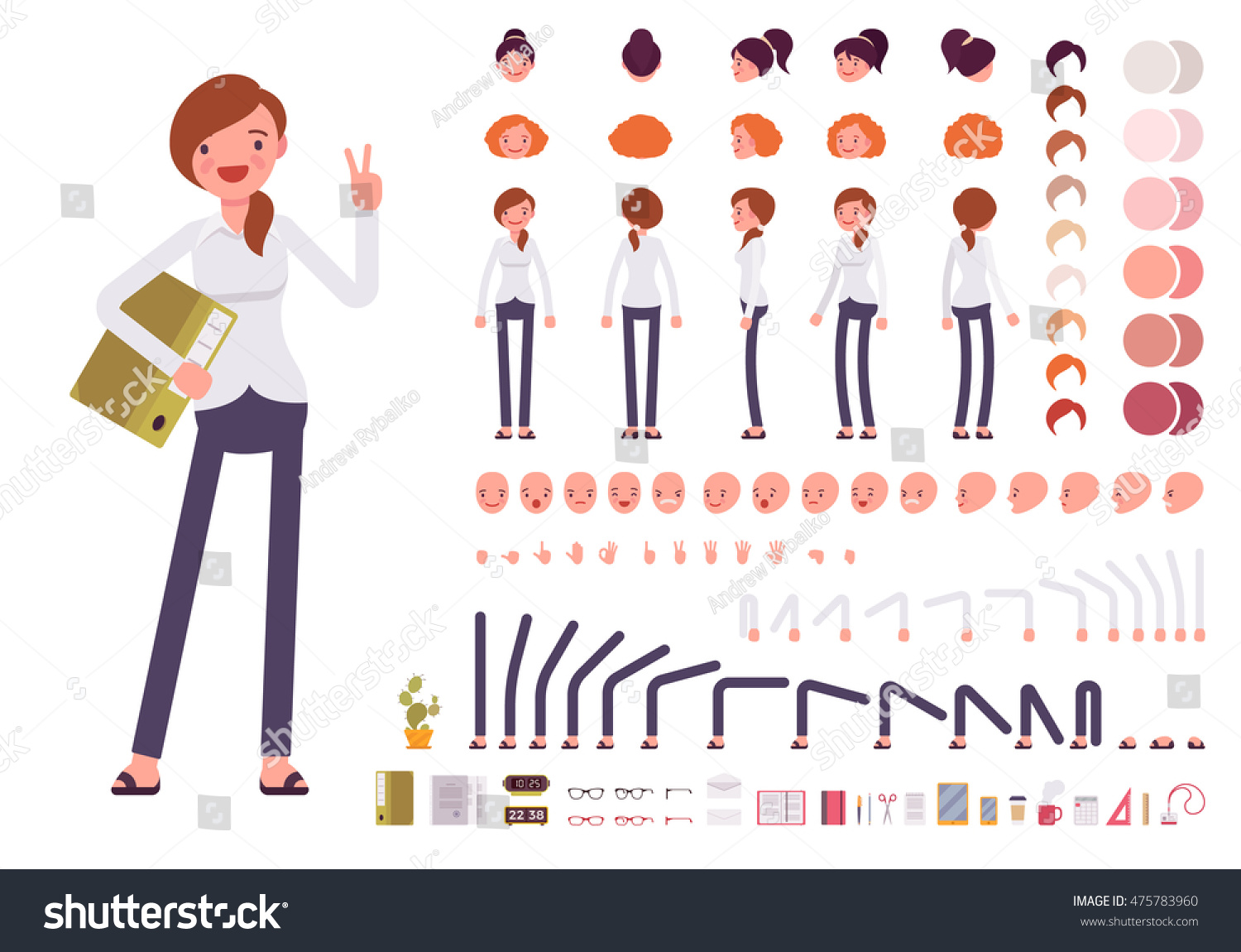 Female Clerk Character Creation Set Build Stock Vector 