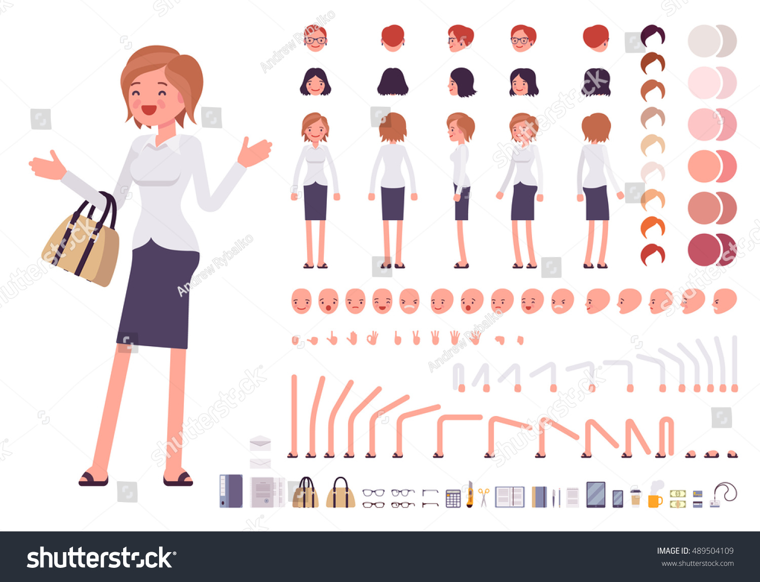 Female Clerk Character Creation Set Build Stock Vector 