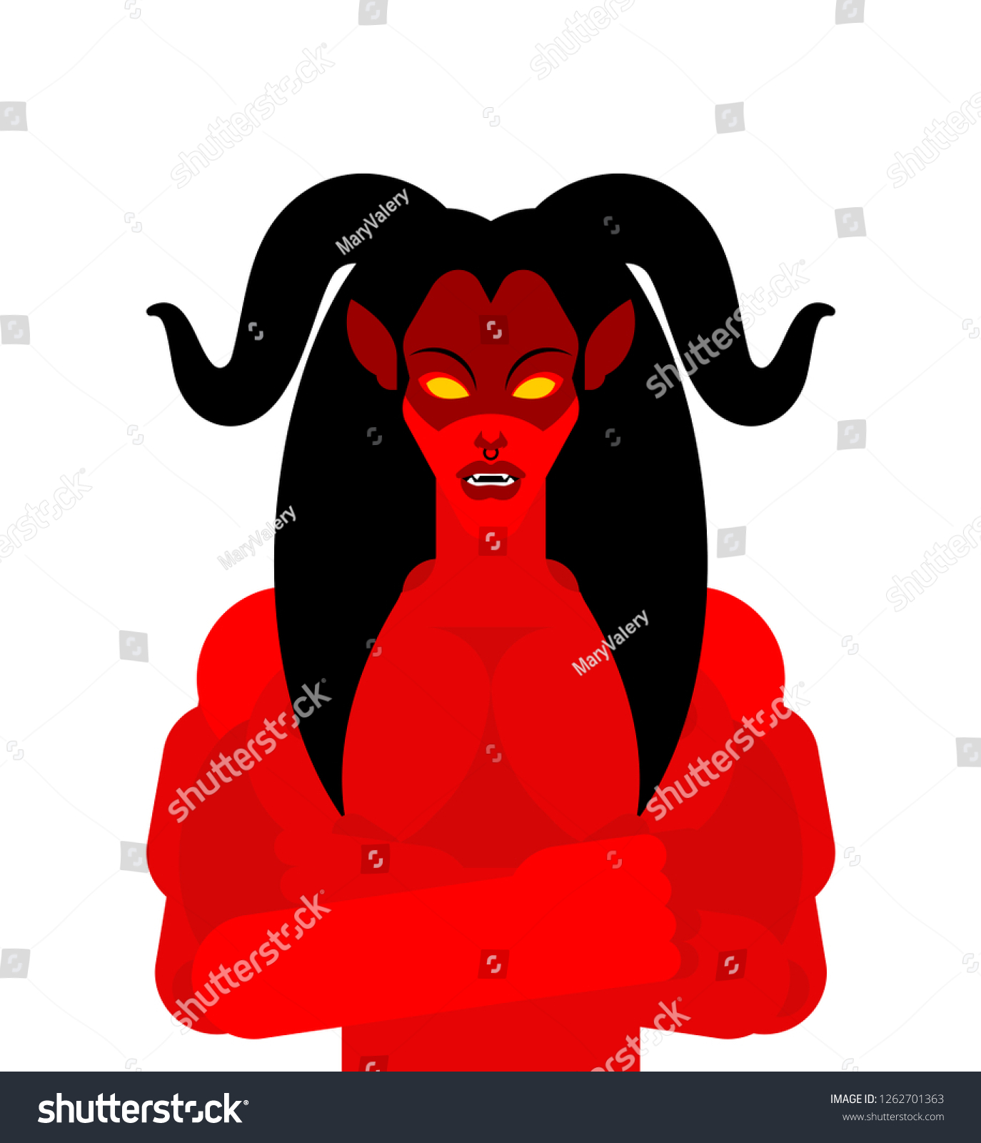 Female Demon Horns Face Woman Devil Stock Vector Royalty Free 1262701363 7369