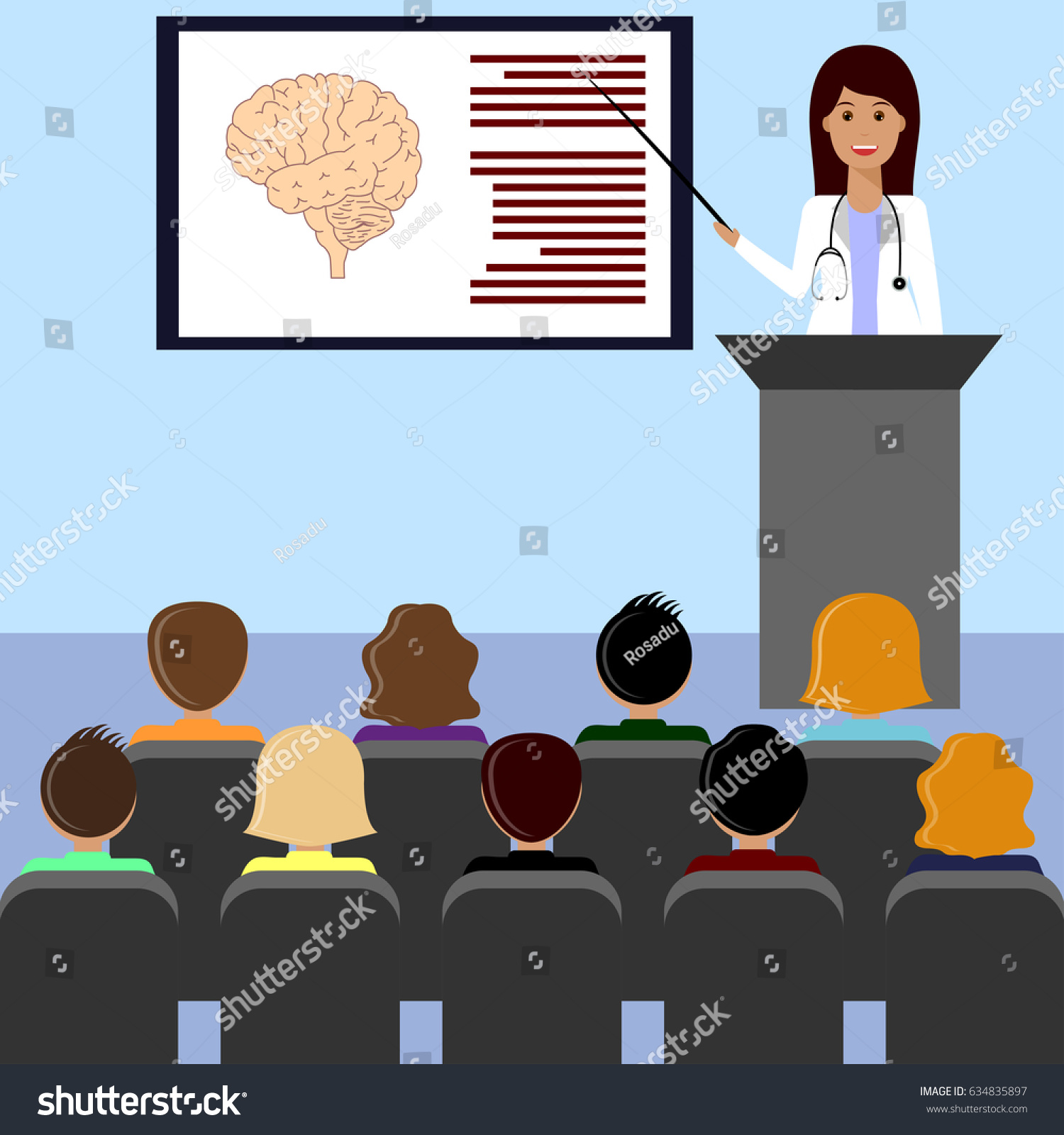 Female Doctor Giving Medical Lecture Presentation Stock Vector (Royalty ...