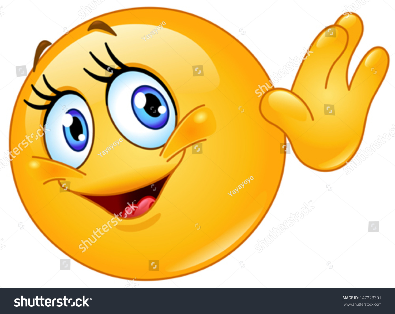 Female Emoticon Waving Hello Stock Vector 147223301 - Shutterstock