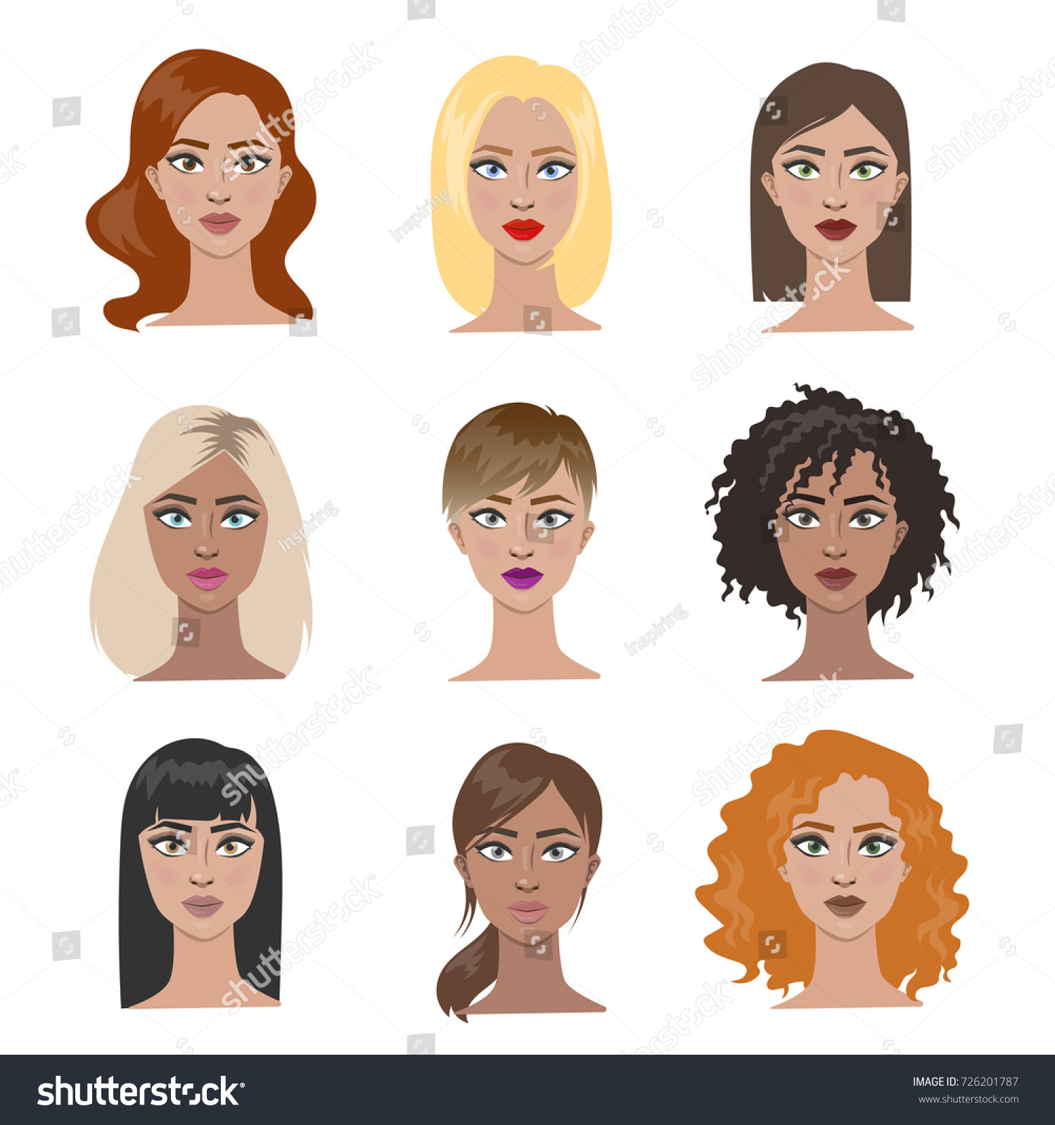Female Hairstyles Set All Types Hair Stock Vector (Royalty Free ...