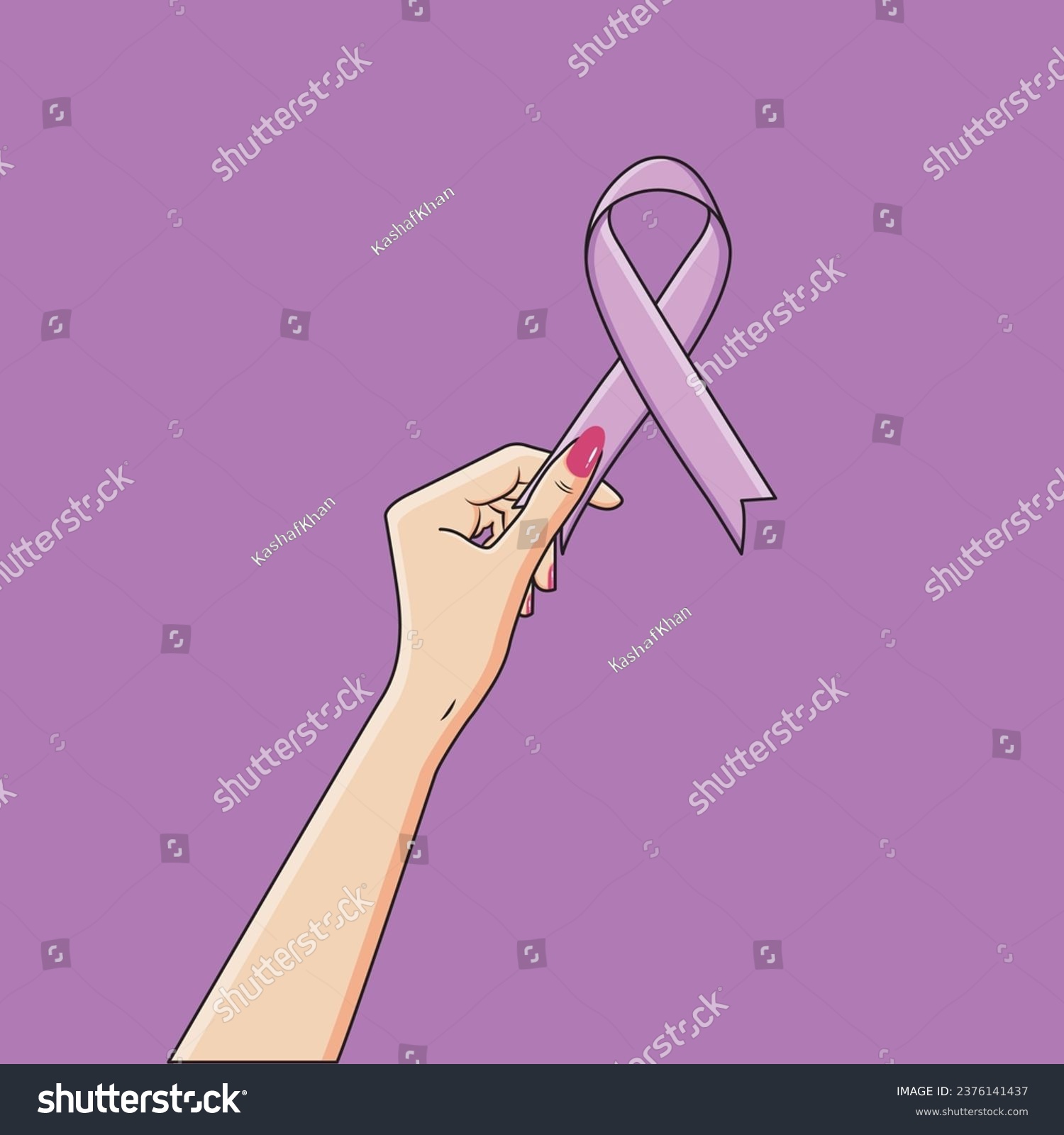 SVG of Female Hand Holding Lavender Satin Ribbon All Cancer Awareness World Cancer Day Vector Illustration svg