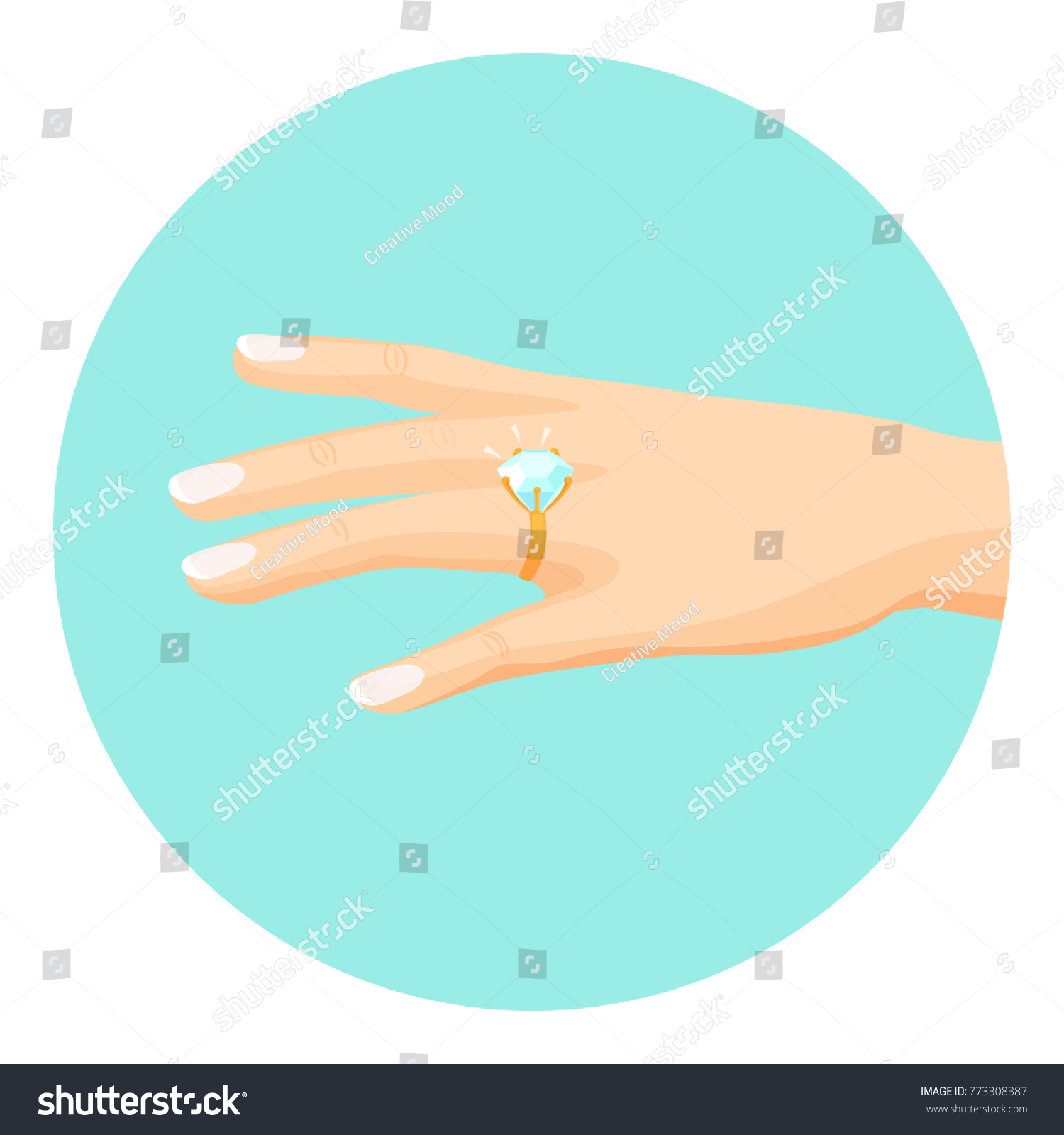SVG of Female hand with diamond engagement ring on finger svg