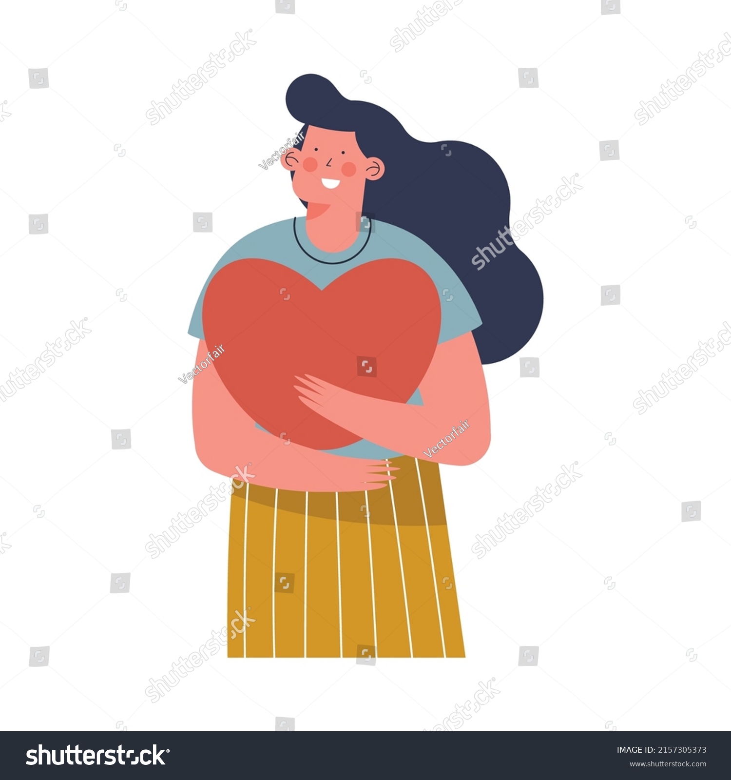 Female Lover Hugging Heart Character Stock Vector (Royalty Free ...