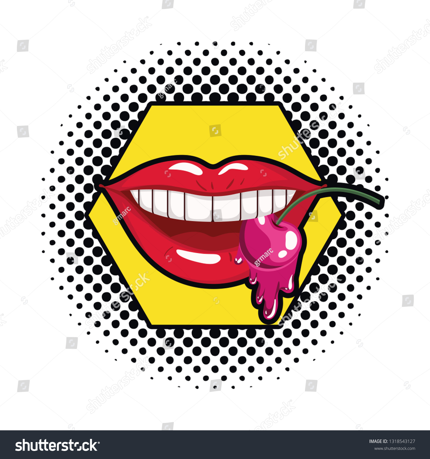 Female Mouth Dripping Cherry Fruit Stock Vector Royalty Free