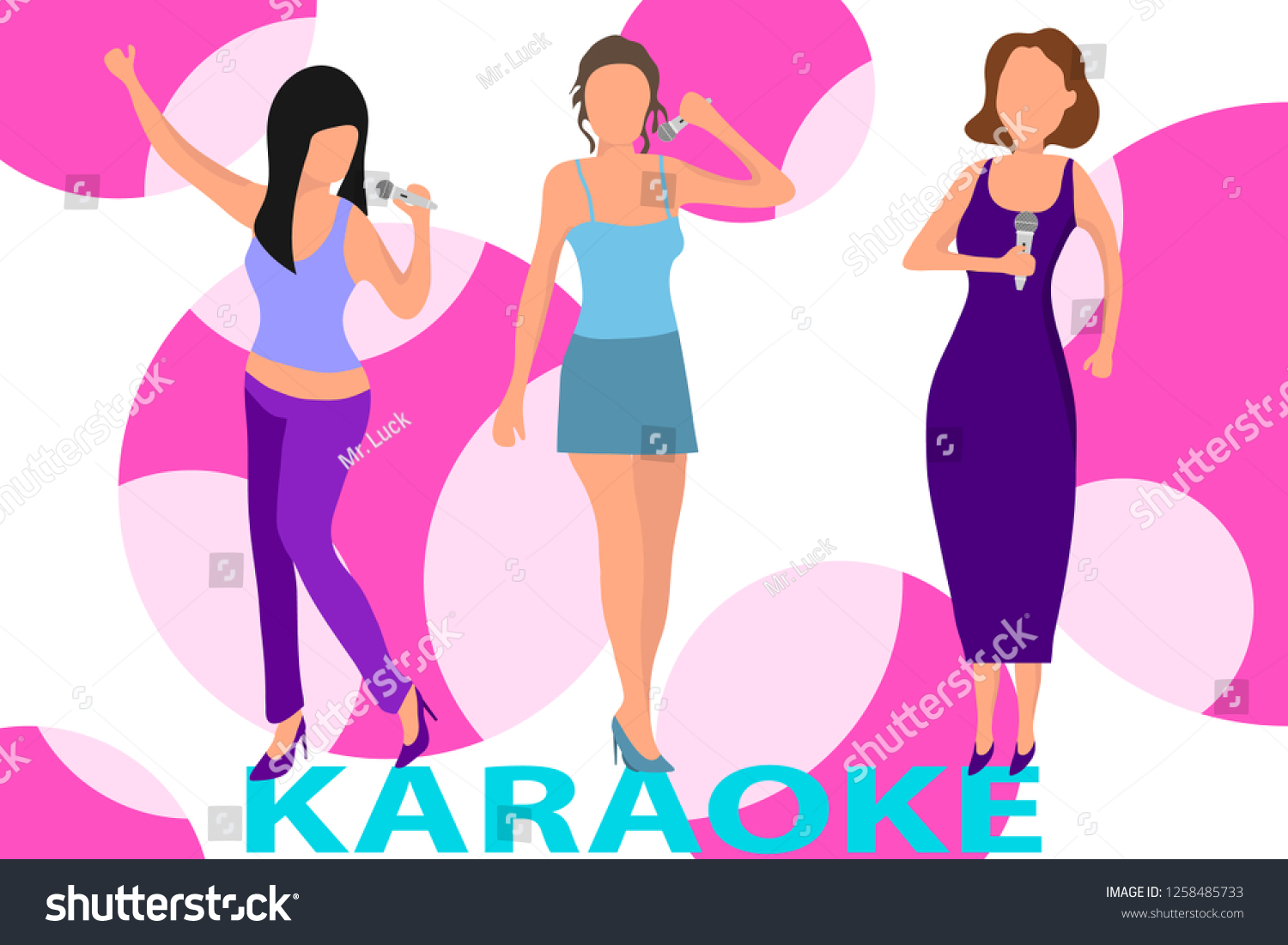 Female Musical Trio Women Sing Karaoke Three Women Hold A Microphone