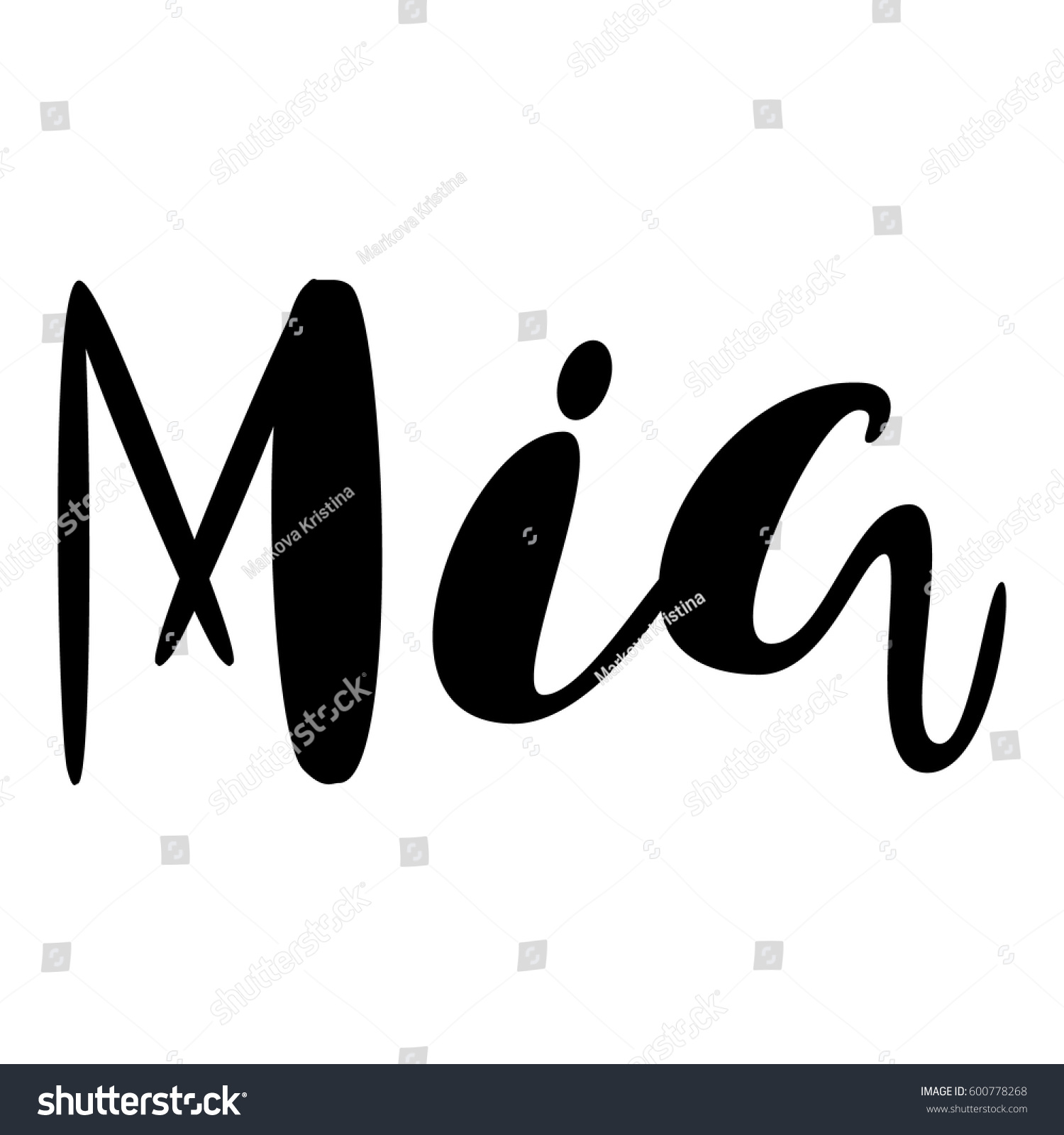 Female Name Mia Handwritten Lettering Black Stock Vector (Royalty Free ...