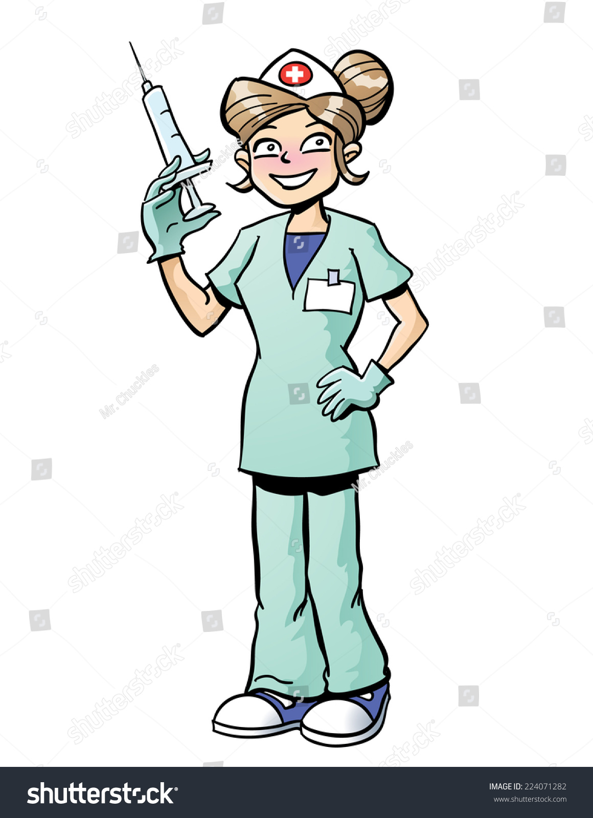 Female Nurse Holding A Syringe Stock Vector Illustration 224071282 ...