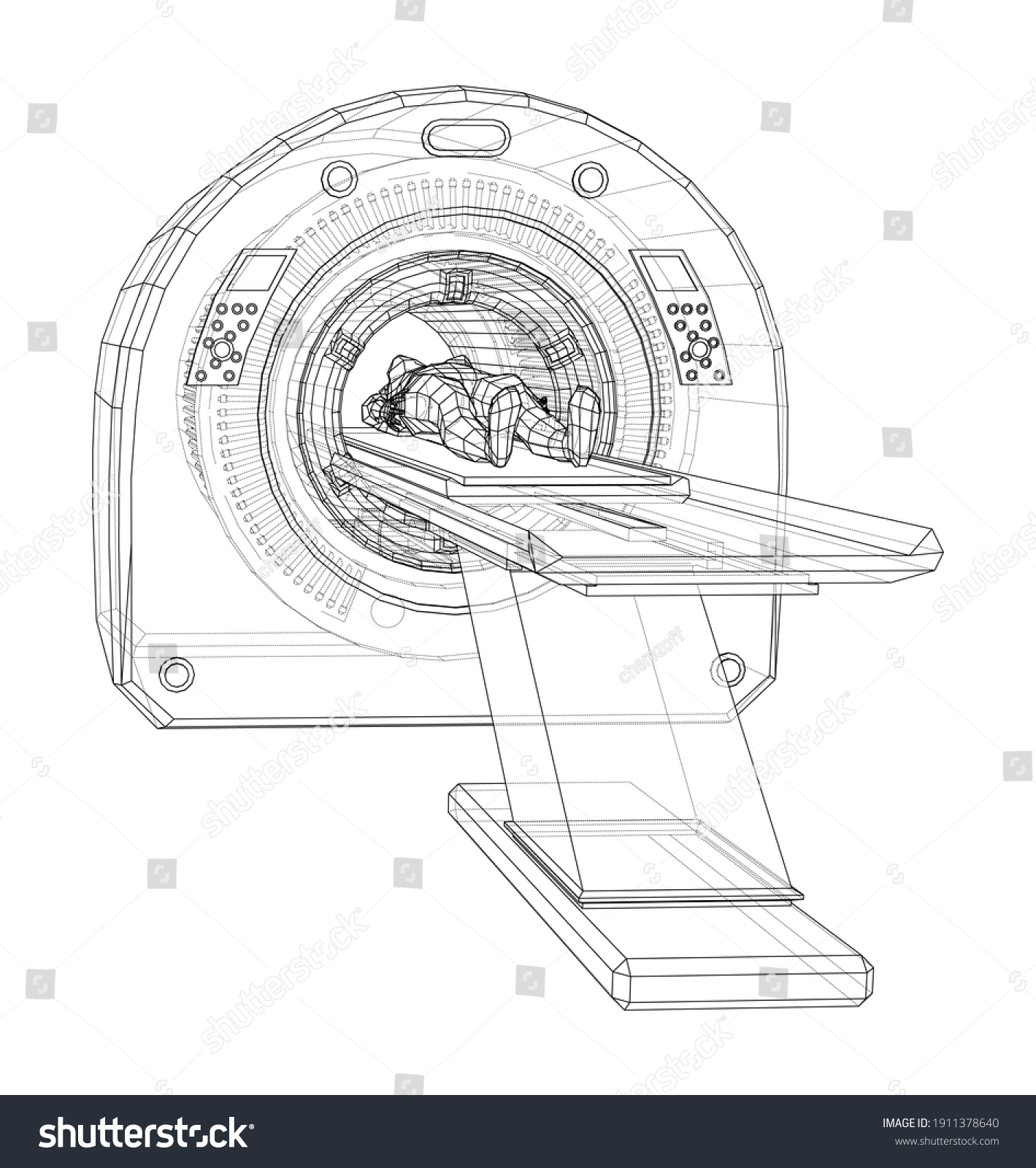 SVG of Female Patient Lying on a CT or MRI Scan. Wire-frame style. Vector 3d rendering svg