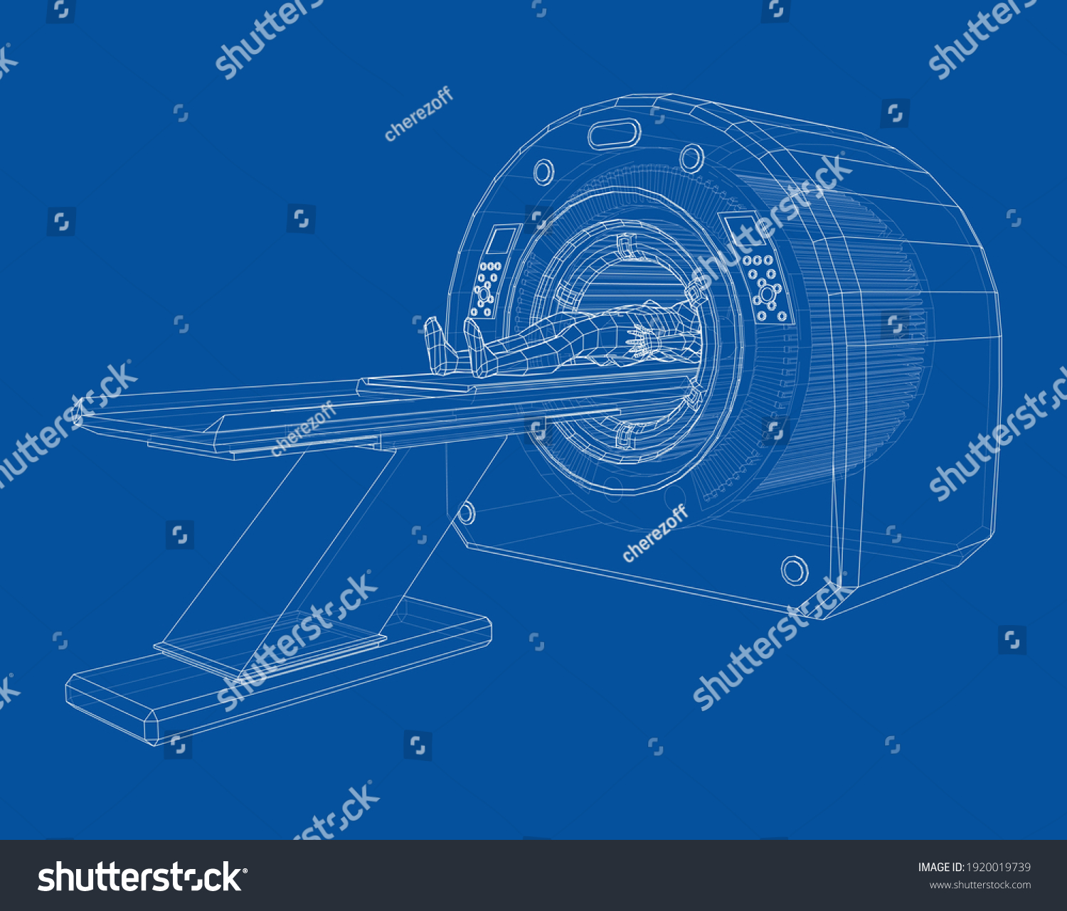 SVG of Female Patient Lying on a CT or MRI Scan. Wire-frame style. Vector 3d rendering svg