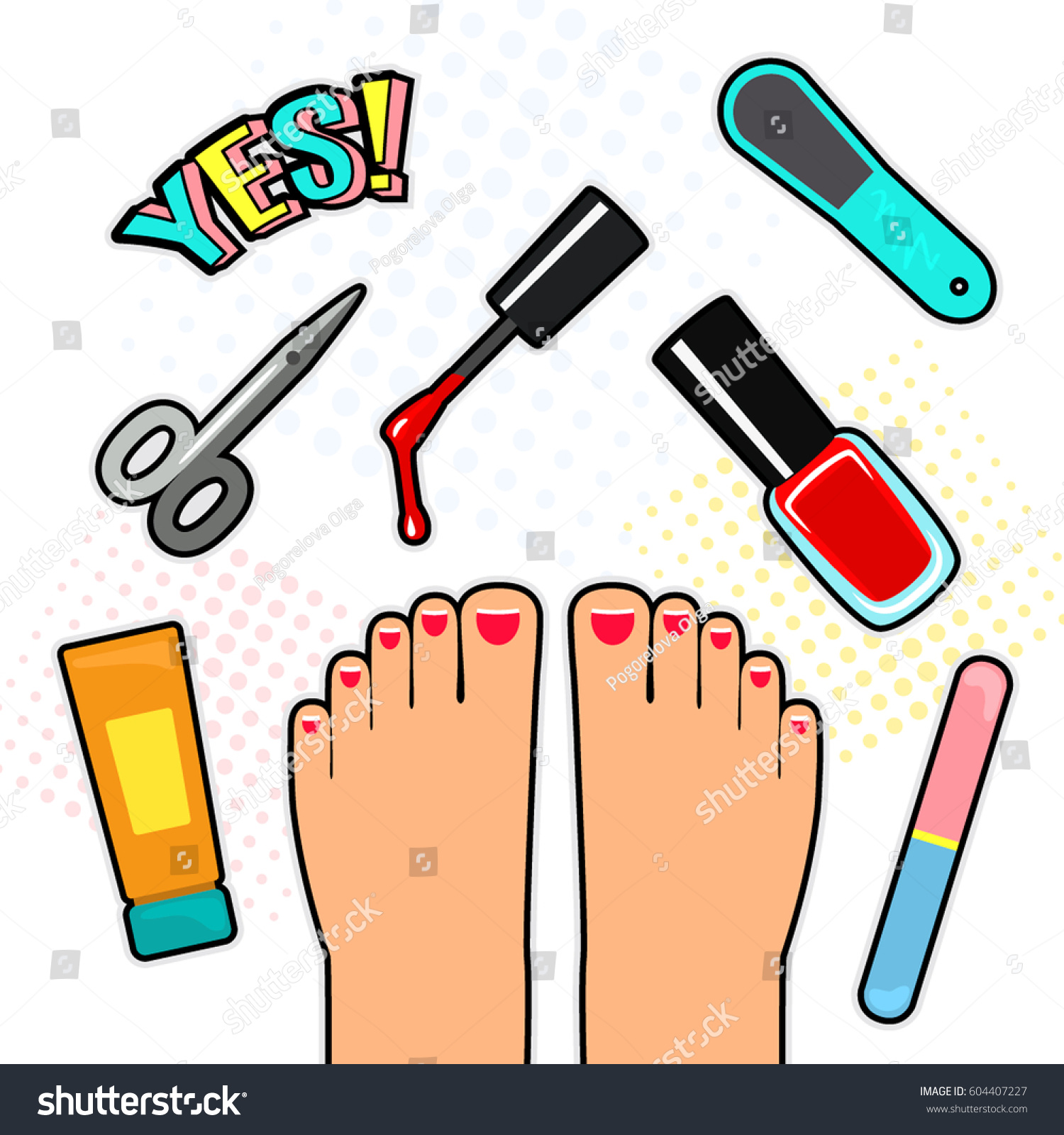 Female Pedicure Style 8090years Comic Style Stock Vector Royalty Free