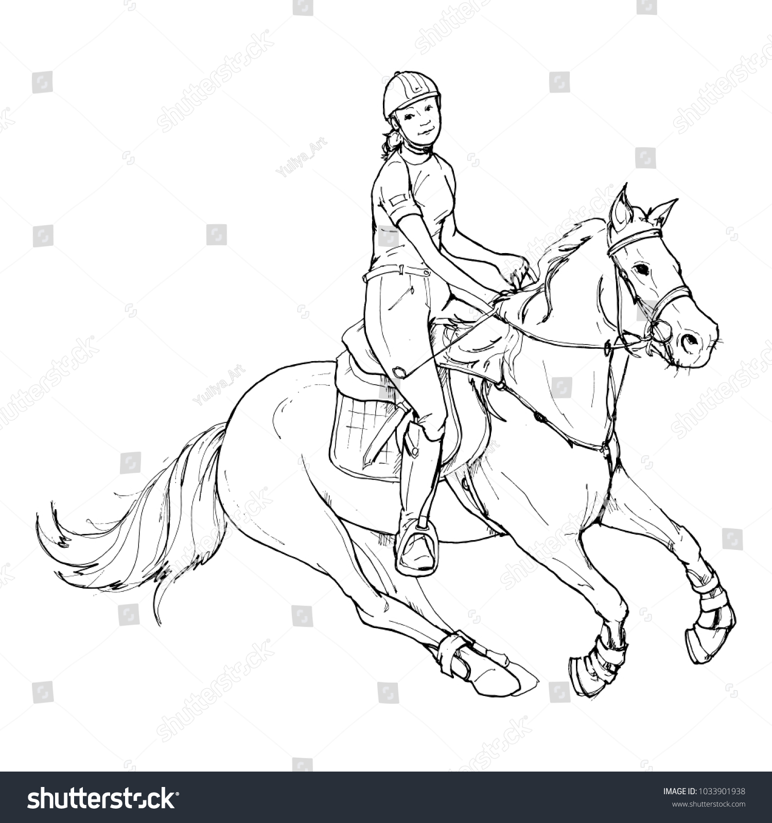 Female Rider Jumping Horse Outline Black Stock Vector (Royalty Free ...