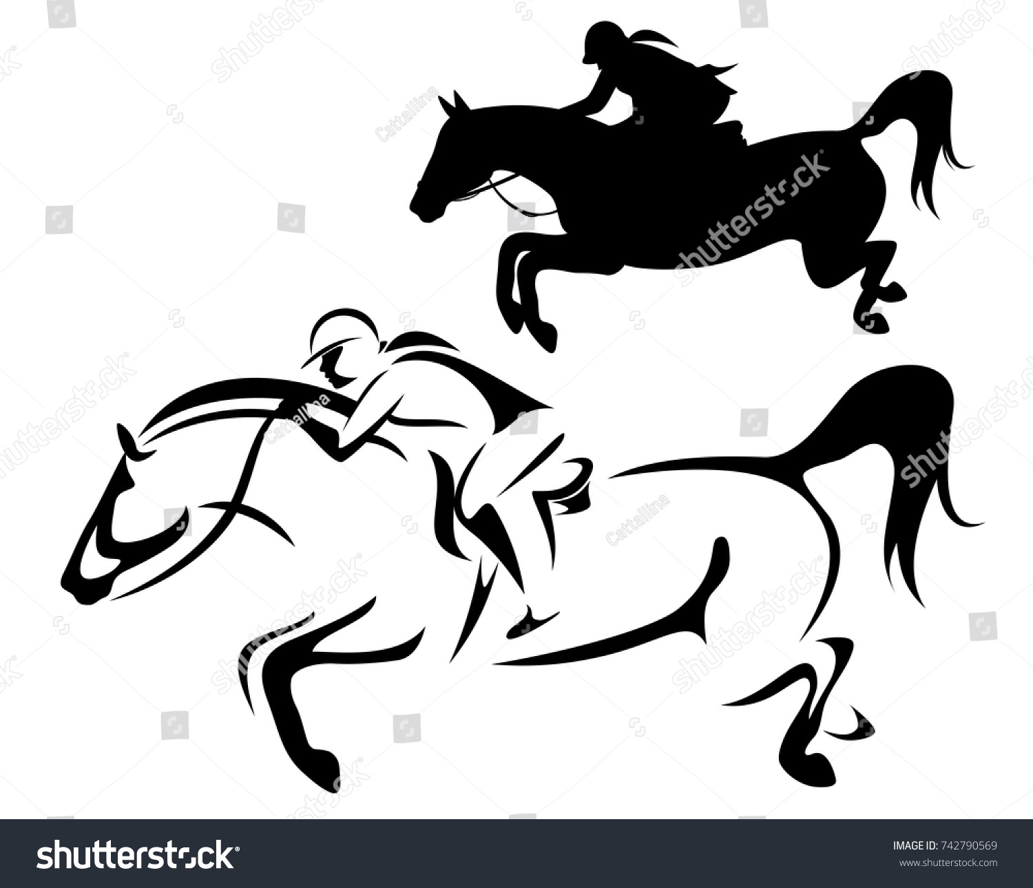 Female Rider Jumping Horse Side View Stock Vector (Royalty Free) 742790569