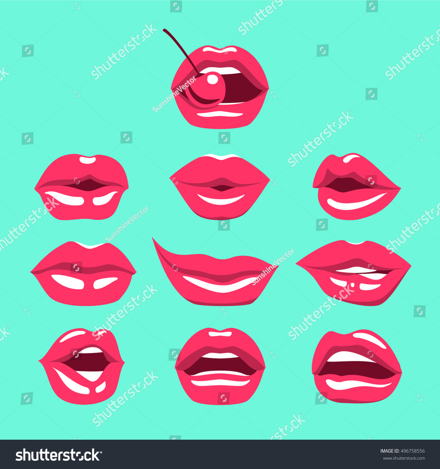 Female Sexy Lips Set On Sweet Stock Vector Royalty Free 496758556