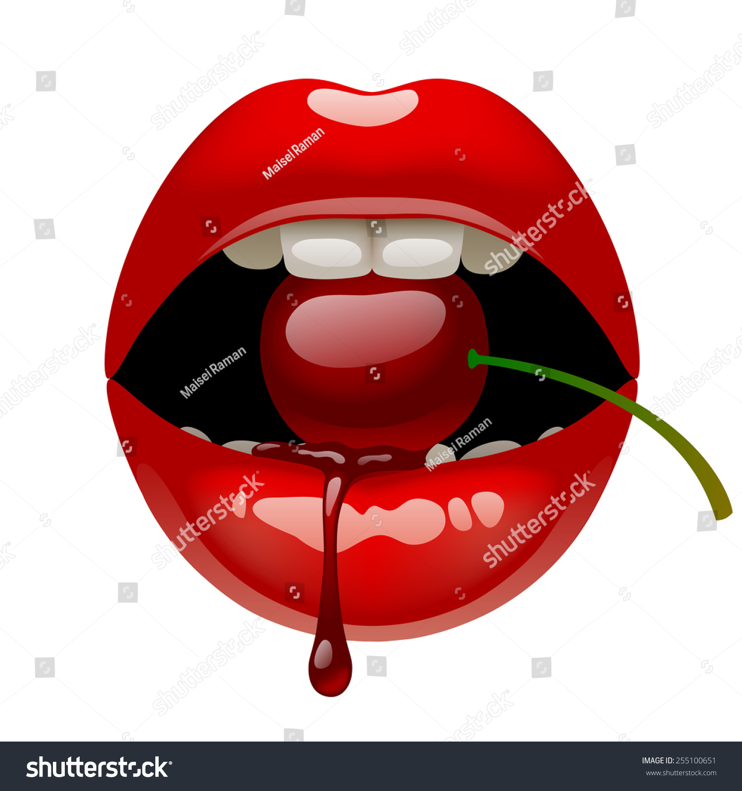 Female Sexy Red Lips Juicy Cherry Stock Vector Royalty Free 255100651