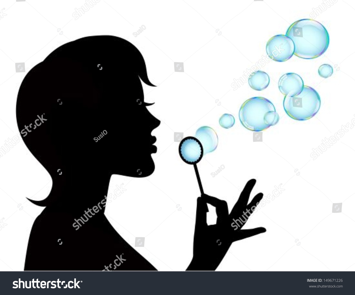 Female Silhouette In Profile Blows Shiny Bubbles Stock Vector ...