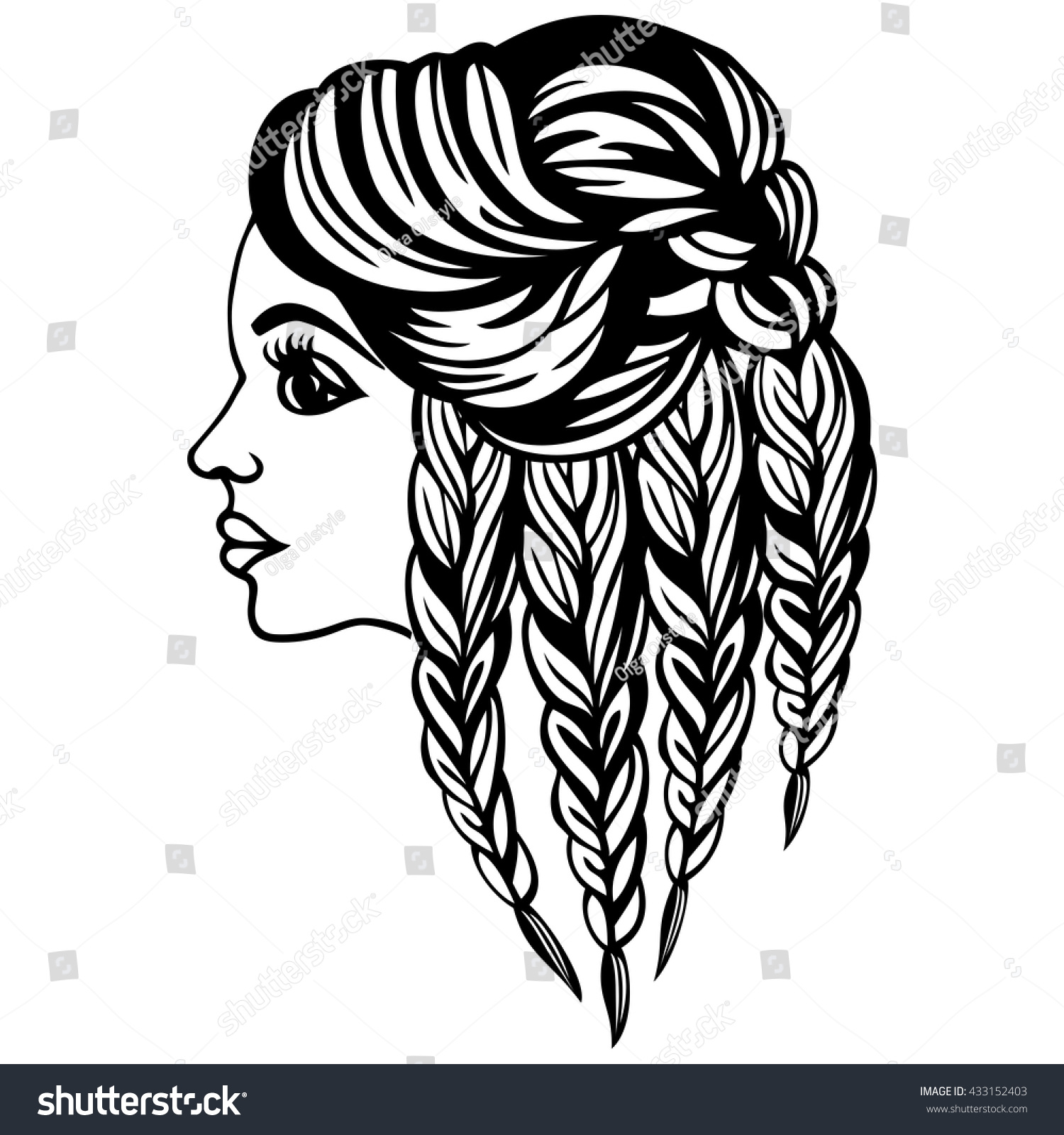 Female Silhouette Beautiful Medium Hair Braided Stock Vector (Royalty ...