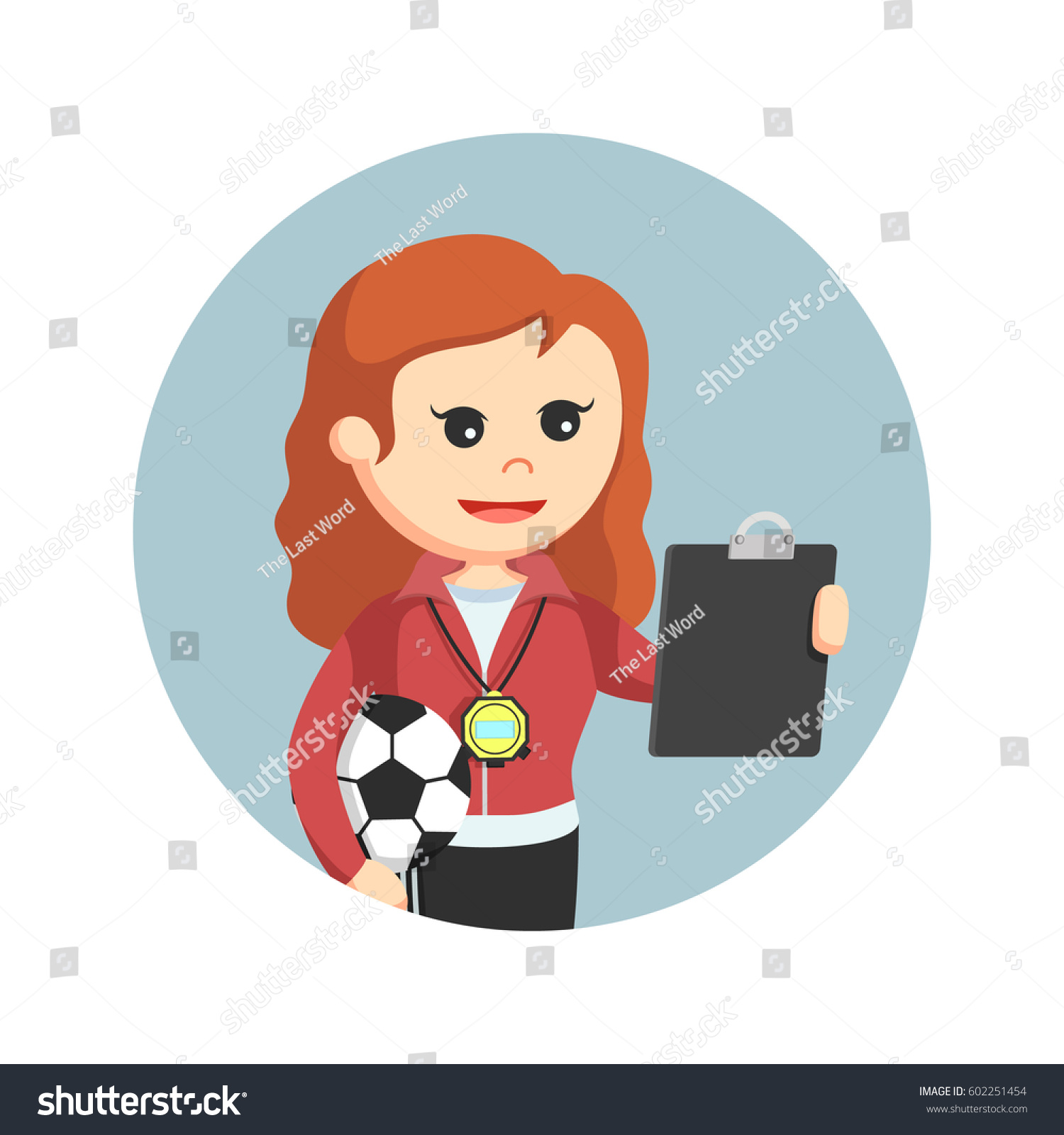 Download Female Sport Teacher Looking Clipboard Circle Stock Vector 602251454 - Shutterstock