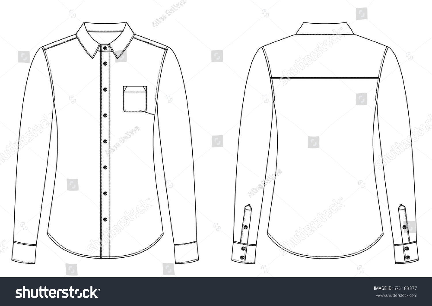 Female Tshirt Technical Sketch Front Back Stock Vector 672188377 ...