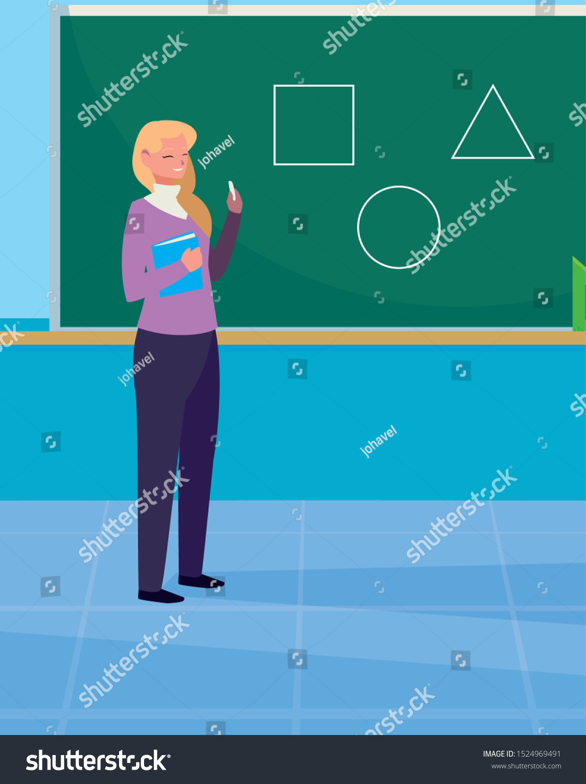 Female Teacher Textbook Chalkboard Vector Illustration Stock Vector Royalty Free 1524969491 2747