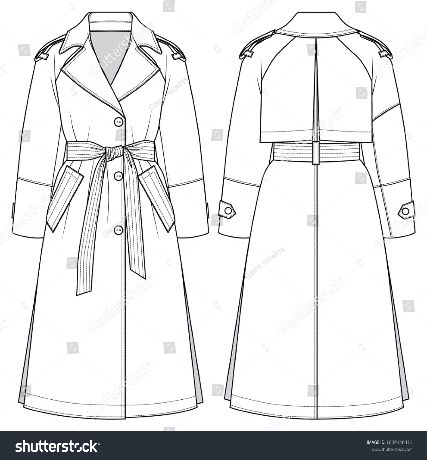 Female Trench Coat Vector Sketch เวกเตอร์สต็อก (ปลอดค่าลิขสิทธิ์