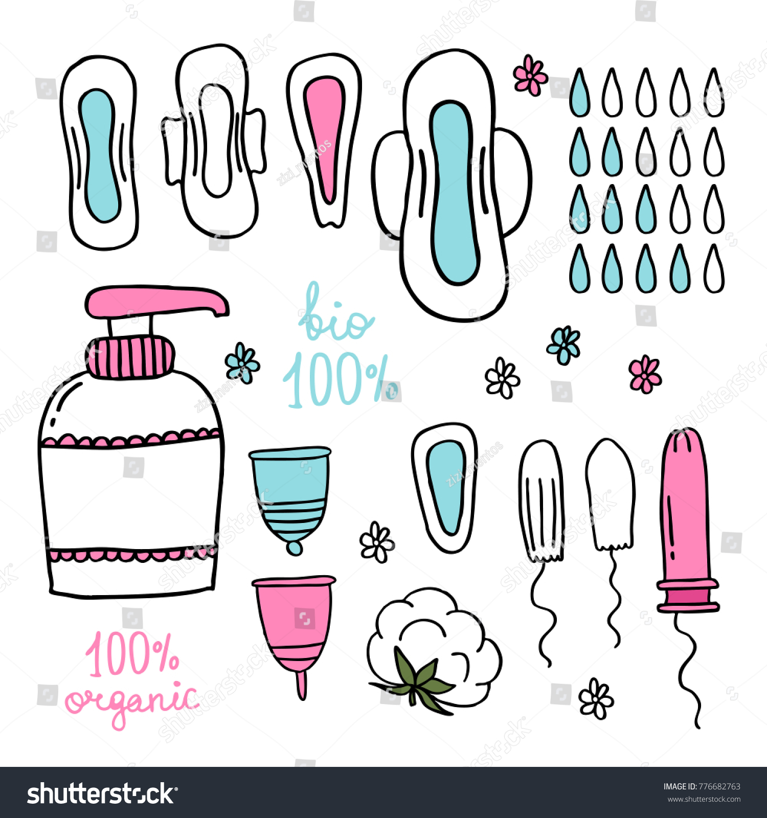 Feminine Hygiene Doodle Icons Stock Vector Royalty Free 776682763