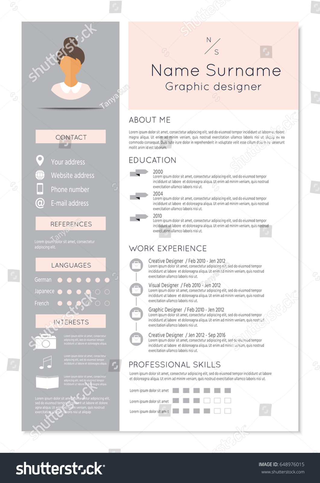 feminine resume infographic design stylish cv stock vector 648976015