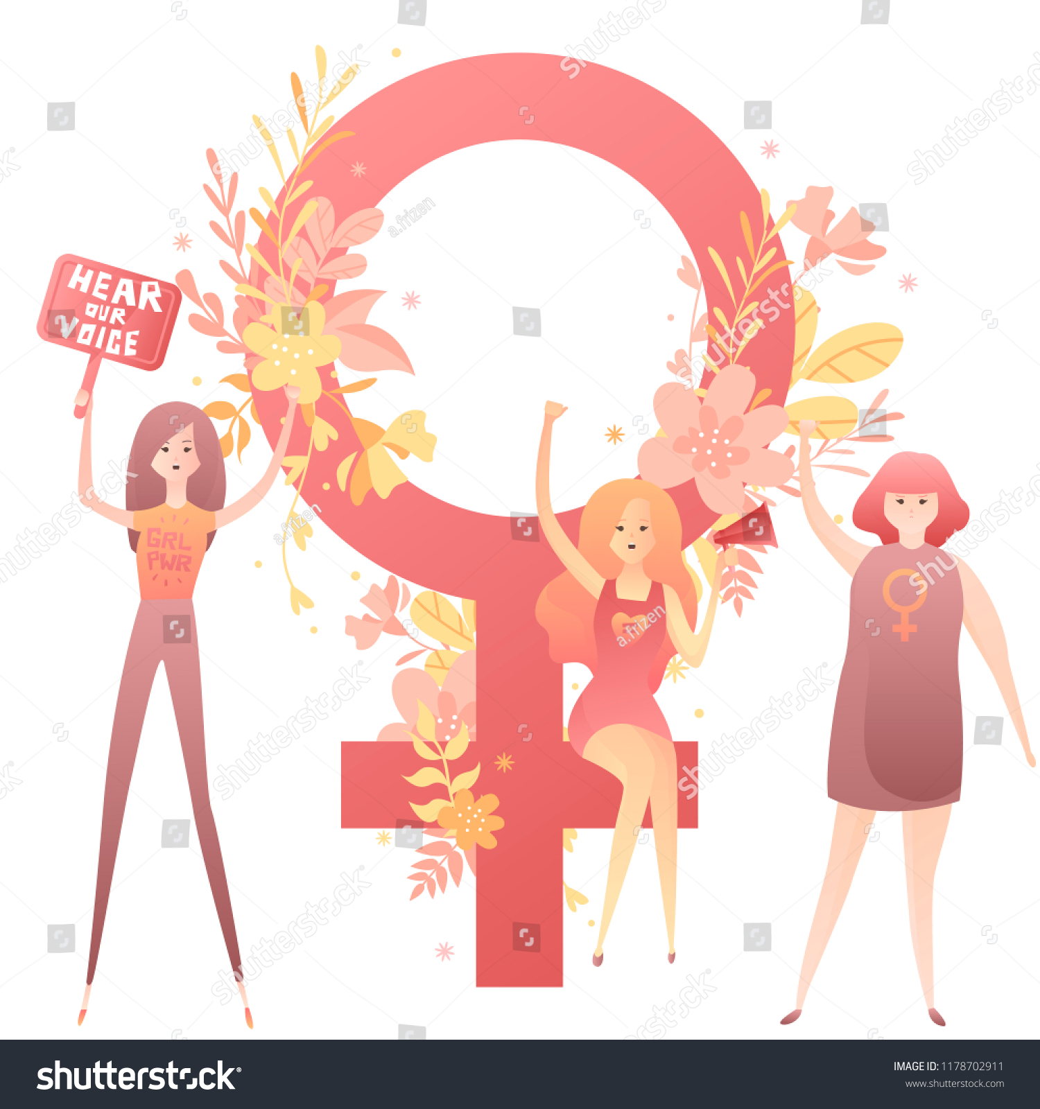 Feminist Girls Fight Womens Rights Banners เวกเตอร์สต็อก ปลอดค่าลิขสิทธิ์ 1178702911 