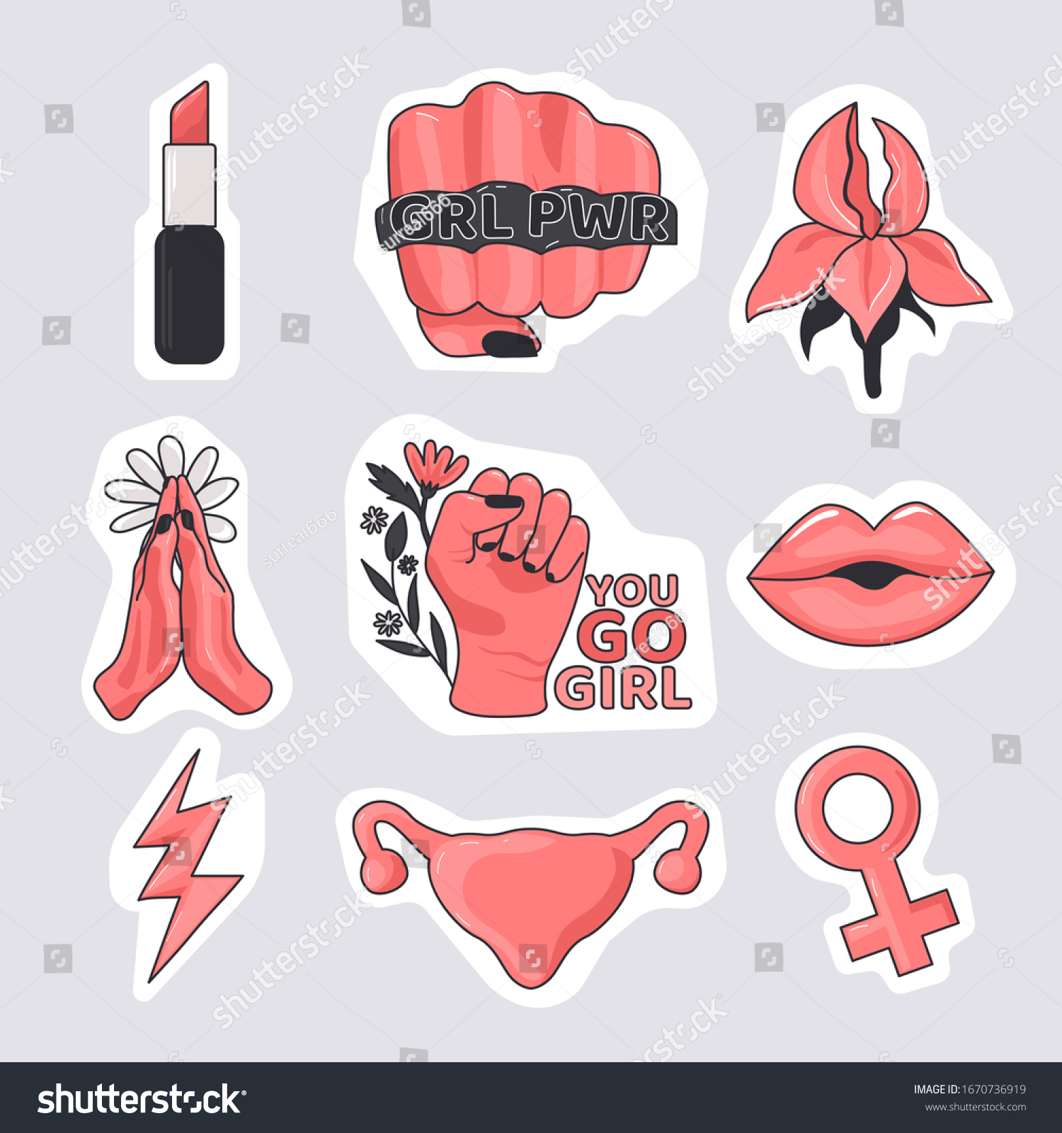 Feminist Sticker Collection Motivational Set Stickers Stock Vector Royalty Free 1670736919 9548