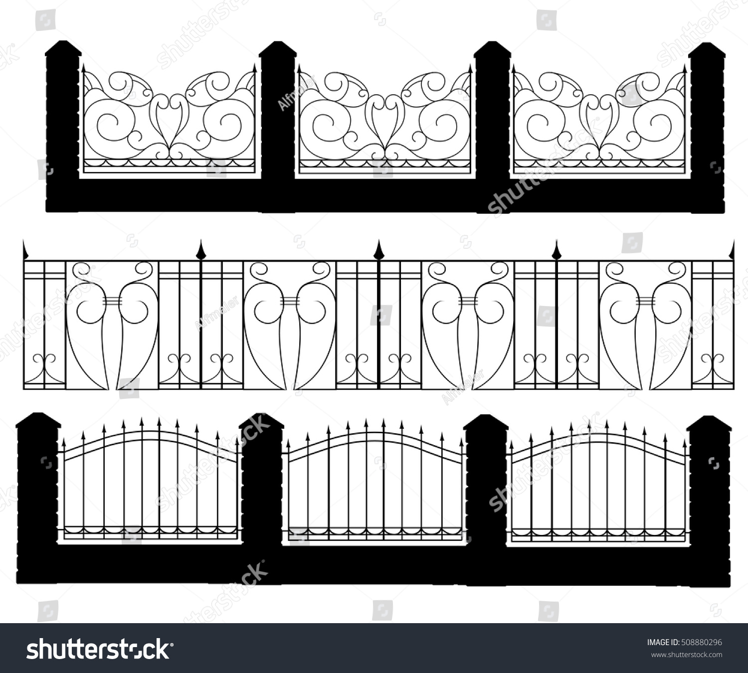 Fence Vector Illustration Brick Fence Wood Stock Vector (royalty Free 